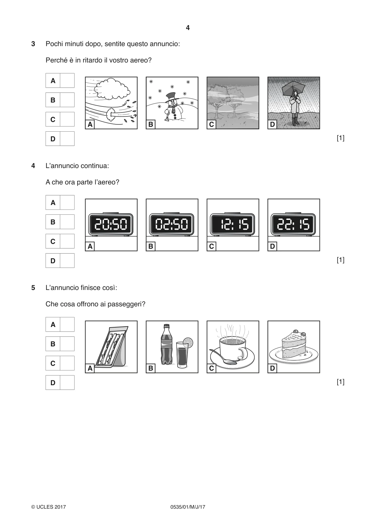 Cambridge IGCSE Italian - Foreign Language 0535 2017 May/June Paper 1 · Variant 1 question paper, page 4 of 16