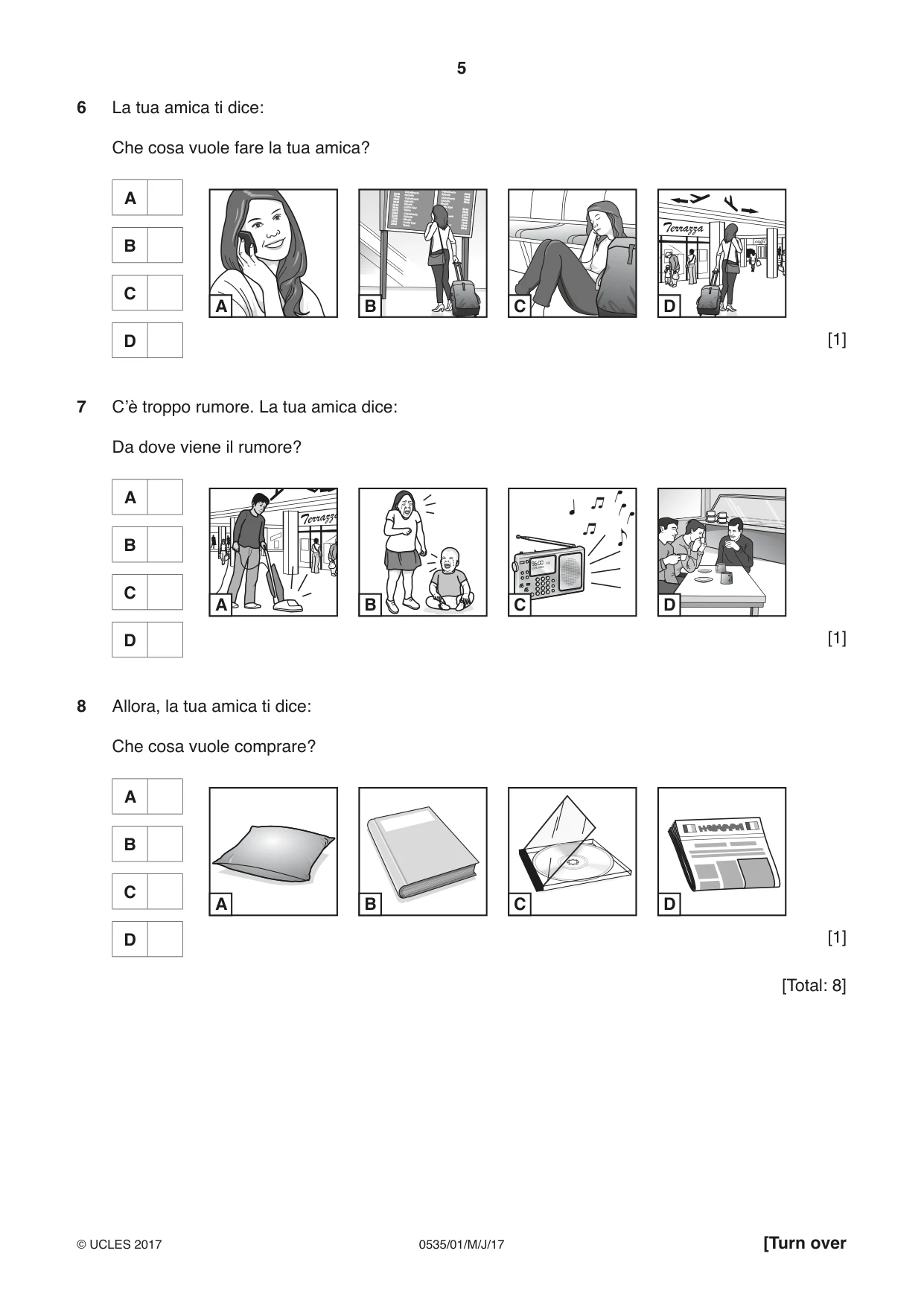 Cambridge IGCSE Italian - Foreign Language 0535 2017 May/June Paper 1 · Variant 1 question paper, page 5 of 16