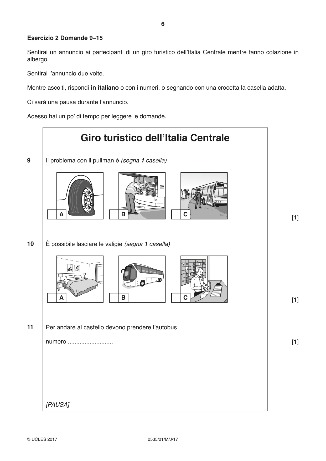 Cambridge IGCSE Italian - Foreign Language 0535 2017 May/June Paper 1 · Variant 1 question paper, page 6 of 16
