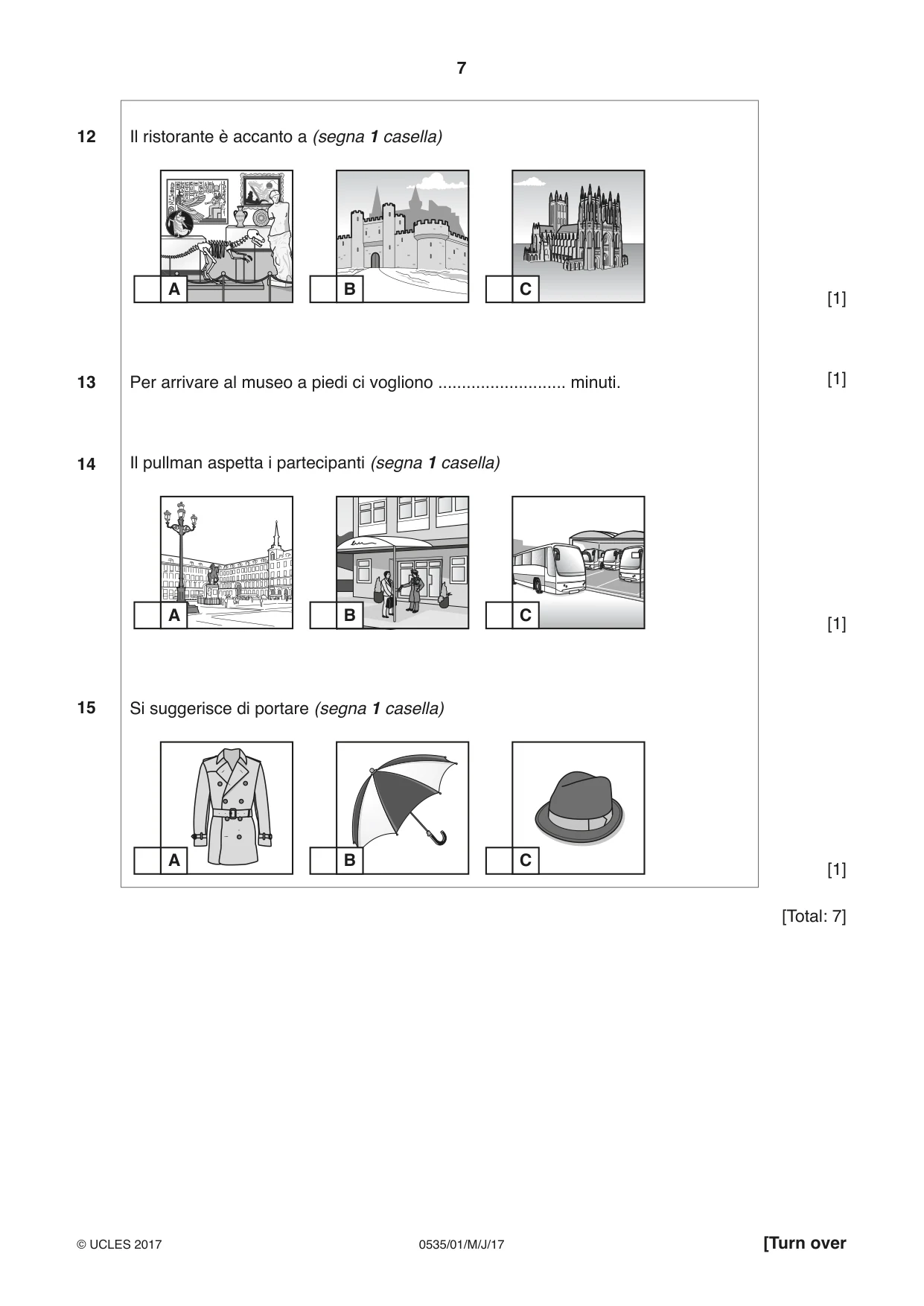 Cambridge IGCSE Italian - Foreign Language 0535 2017 May/June Paper 1 · Variant 1 question paper, page 7 of 16