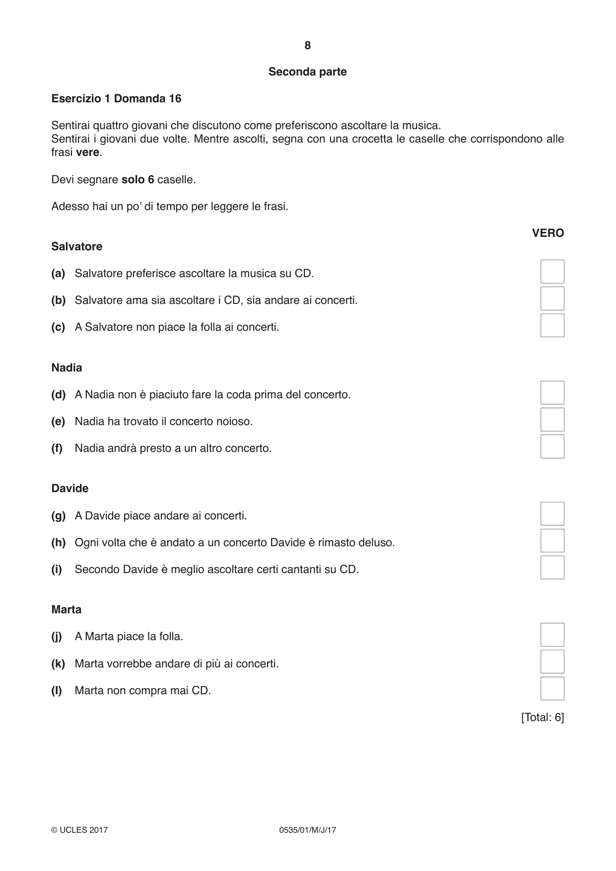 Cambridge IGCSE Italian - Foreign Language 0535 2017 May/June Paper 1 · Variant 1 question paper, page 8 of 16