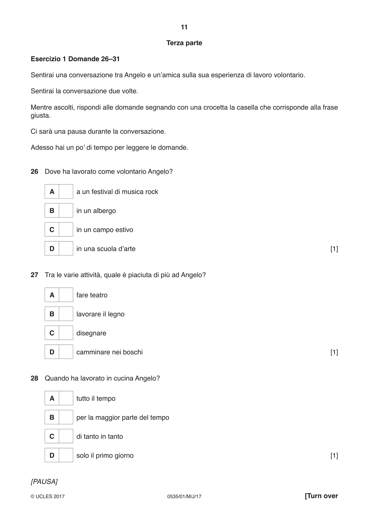 Cambridge IGCSE Italian - Foreign Language 0535 2017 May/June Paper 1 · Variant 1 question paper, page 11 of 16