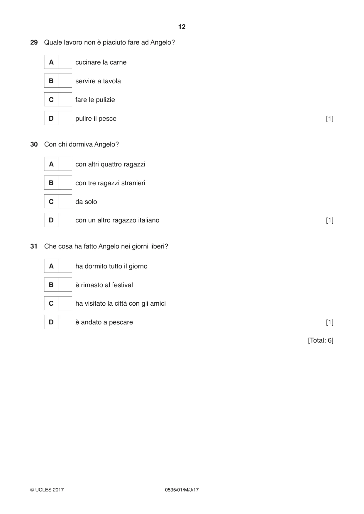 Cambridge IGCSE Italian - Foreign Language 0535 2017 May/June Paper 1 · Variant 1 question paper, page 12 of 16