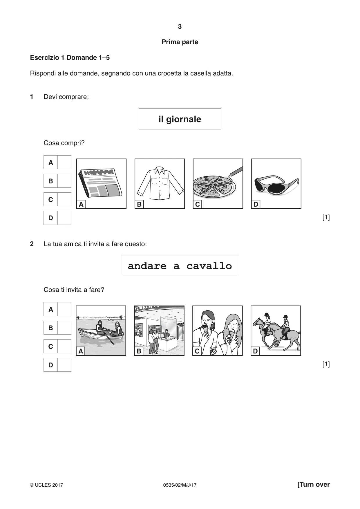 Cambridge IGCSE Italian - Foreign Language 0535 2017 May/June Paper 2 · Variant 1 question paper, page 3 of 16
