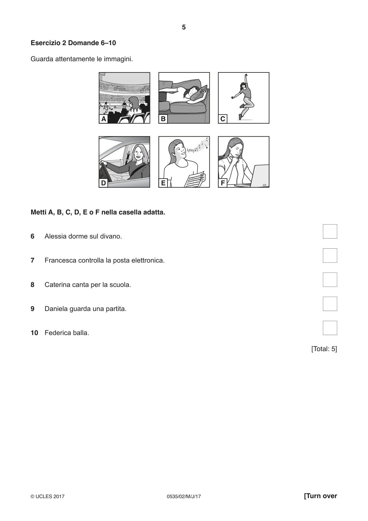 Cambridge IGCSE Italian - Foreign Language 0535 2017 May/June Paper 2 · Variant 1 question paper, page 5 of 16