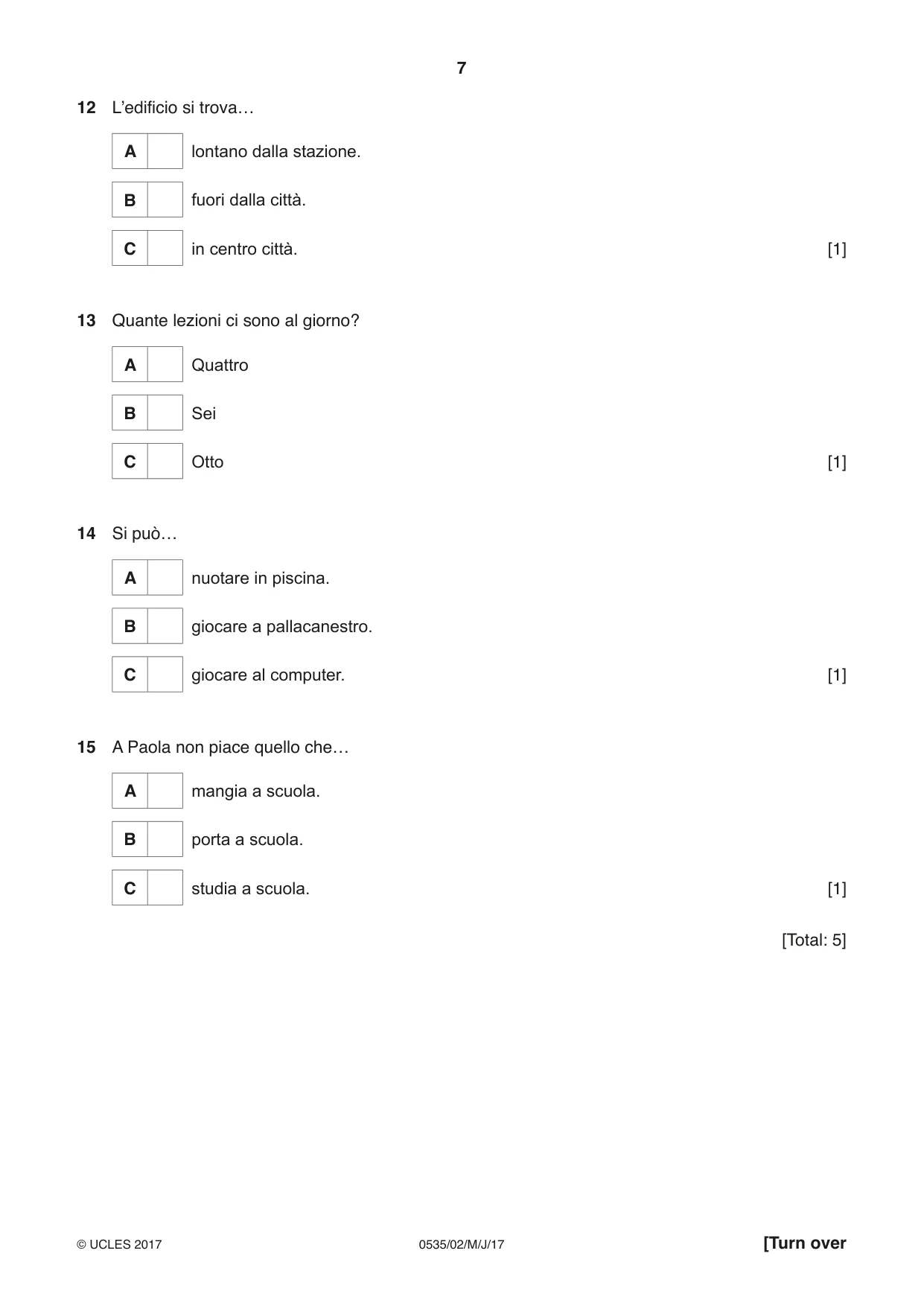 Cambridge IGCSE Italian - Foreign Language 0535 2017 May/June Paper 2 · Variant 1 question paper, page 7 of 16