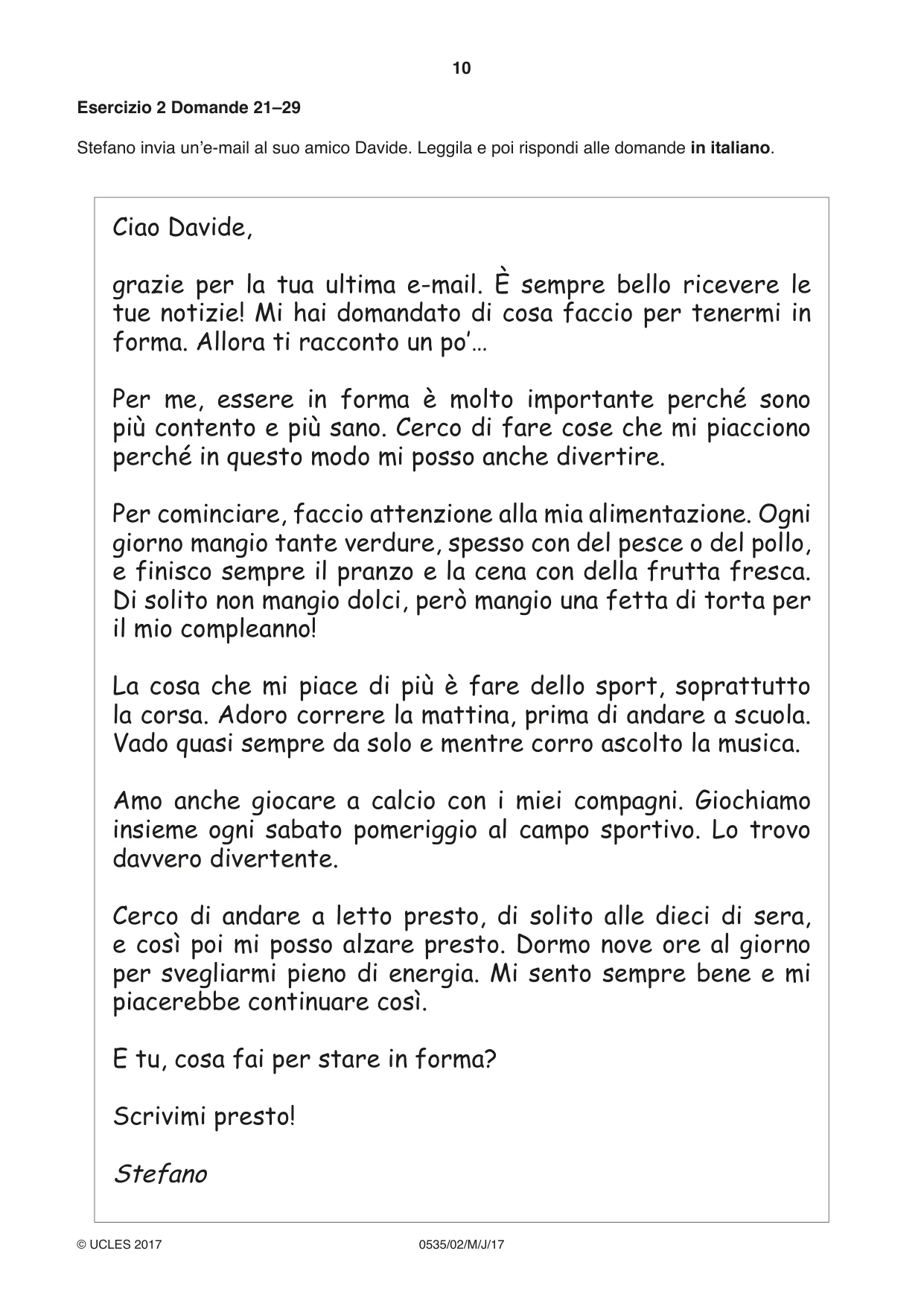 Cambridge IGCSE Italian - Foreign Language 0535 2017 May/June Paper 2 · Variant 1 question paper, page 10 of 16