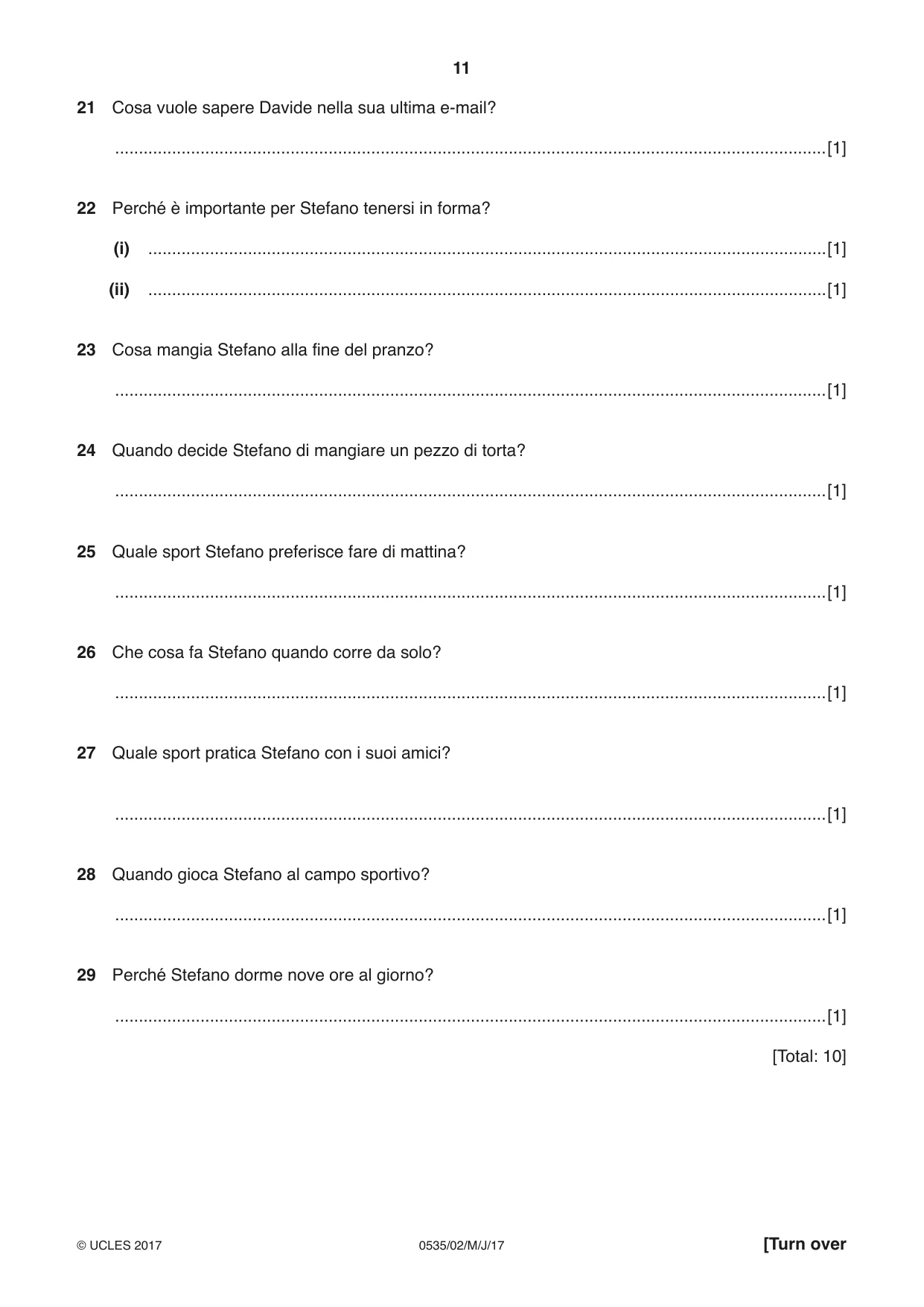 Cambridge IGCSE Italian - Foreign Language 0535 2017 May/June Paper 2 · Variant 1 question paper, page 11 of 16