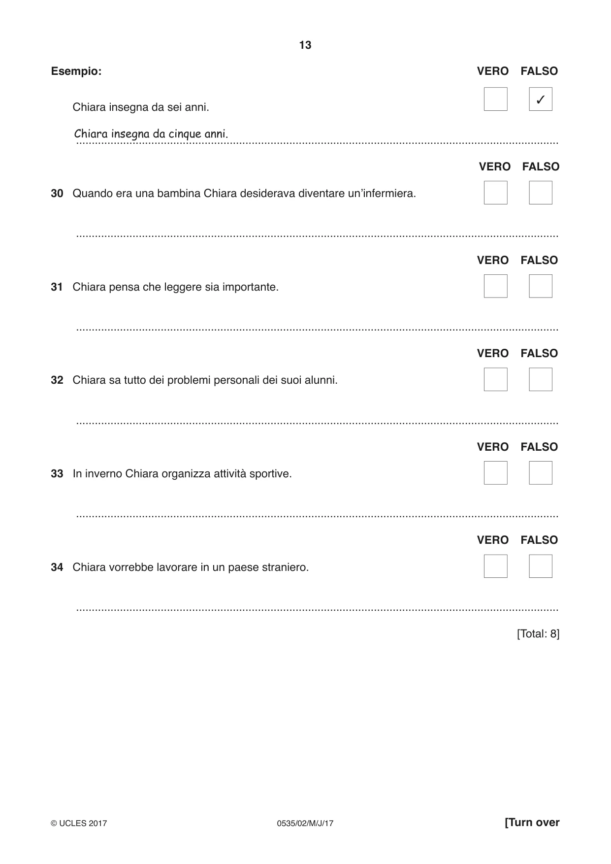Cambridge IGCSE Italian - Foreign Language 0535 2017 May/June Paper 2 · Variant 1 question paper, page 13 of 16