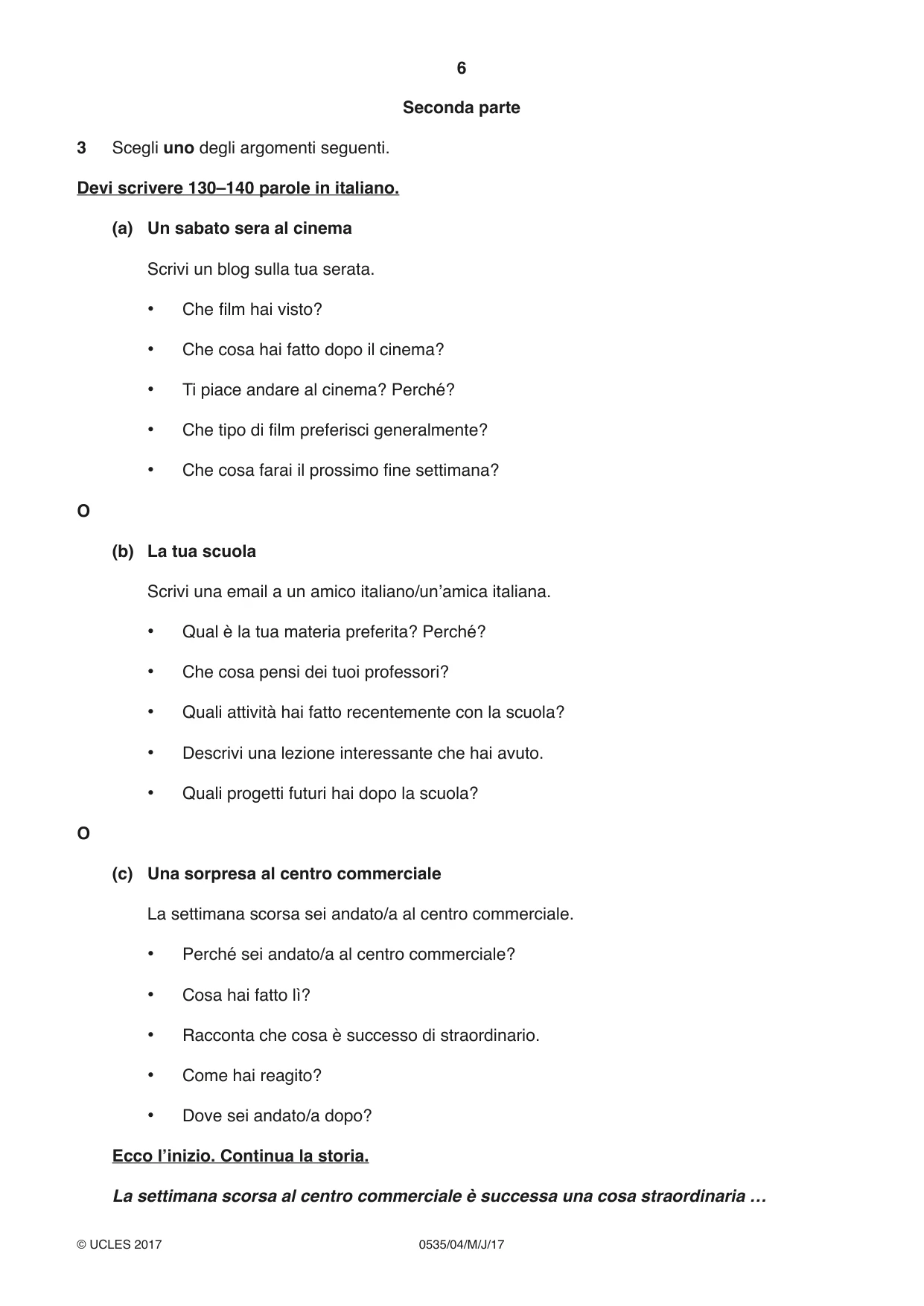 Cambridge IGCSE Italian - Foreign Language 0535 2017 May/June Paper 4 · Variant 1 question paper, page 6 of 8