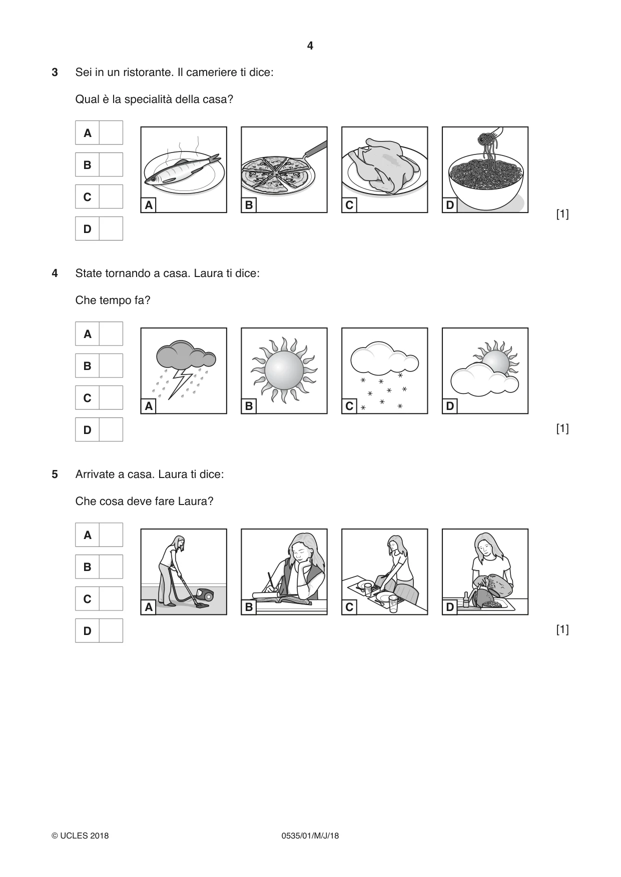 Cambridge IGCSE Italian - Foreign Language 0535 2018 May/June Paper 1 · Variant 0 question paper, page 4 of 16