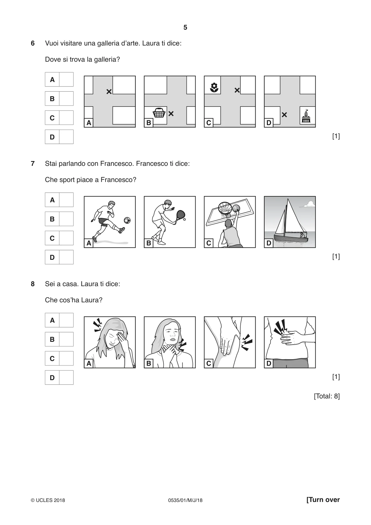 Cambridge IGCSE Italian - Foreign Language 0535 2018 May/June Paper 1 · Variant 0 question paper, page 5 of 16