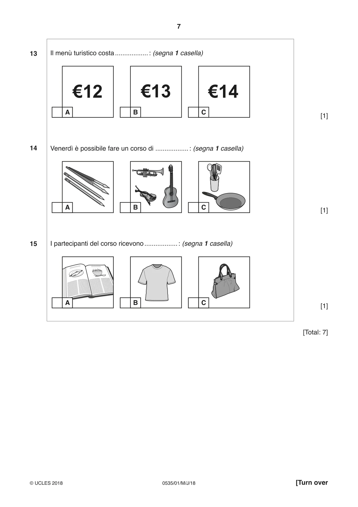 Cambridge IGCSE Italian - Foreign Language 0535 2018 May/June Paper 1 · Variant 0 question paper, page 7 of 16