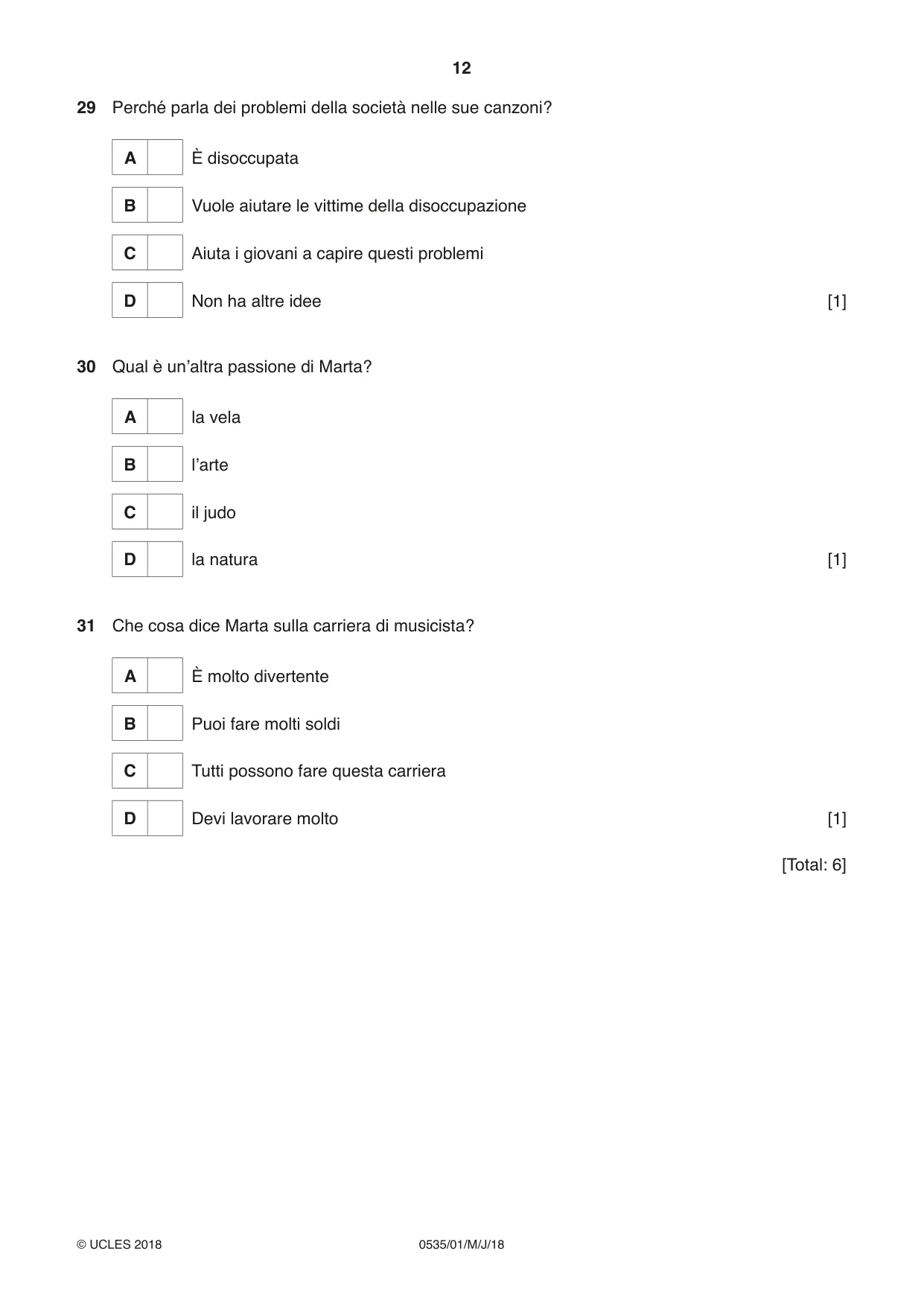 Cambridge IGCSE Italian - Foreign Language 0535 2018 May/June Paper 1 · Variant 0 question paper, page 12 of 16
