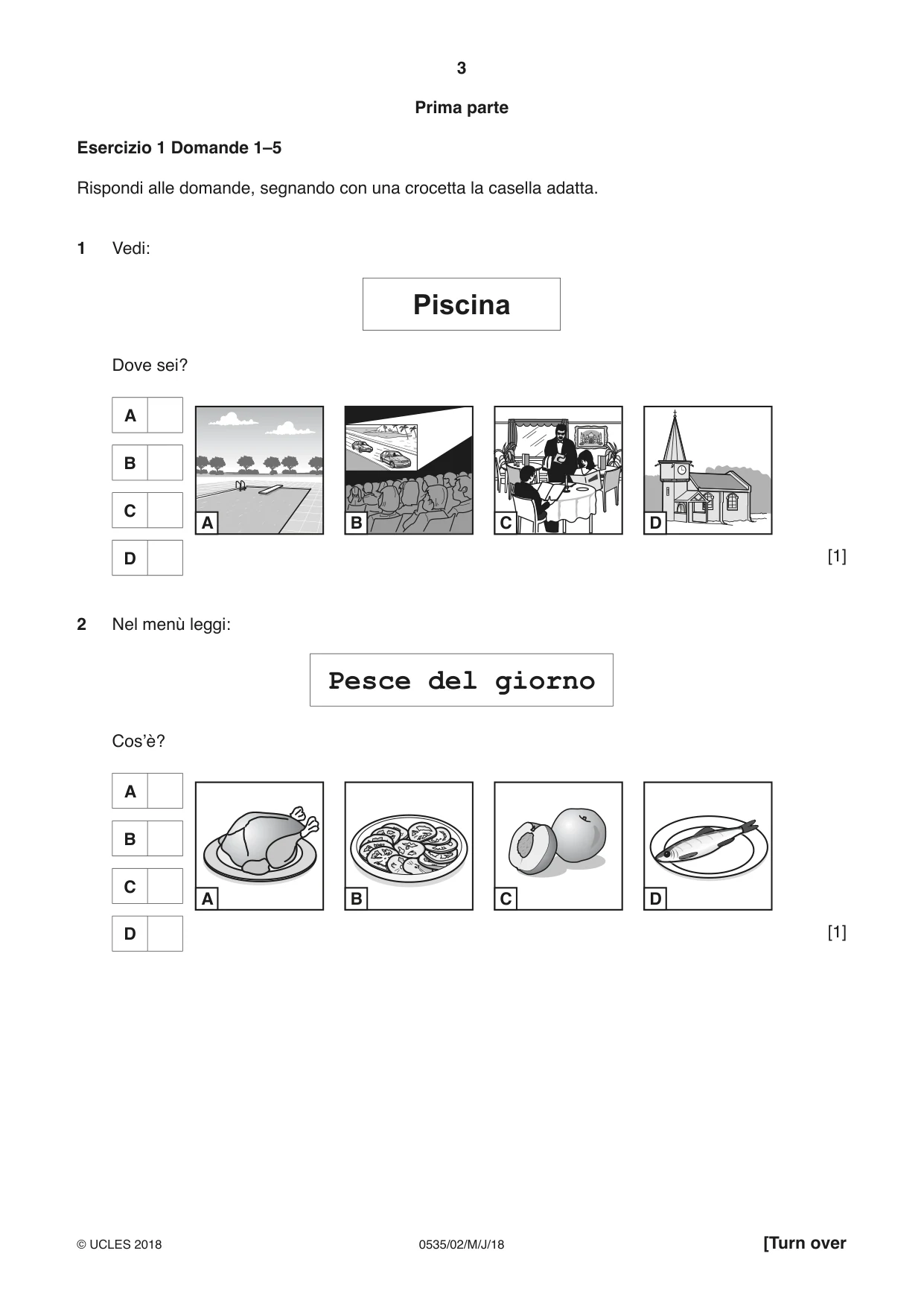 Cambridge IGCSE Italian - Foreign Language 0535 2018 May/June Paper 2 · Variant 0 question paper, page 3 of 16