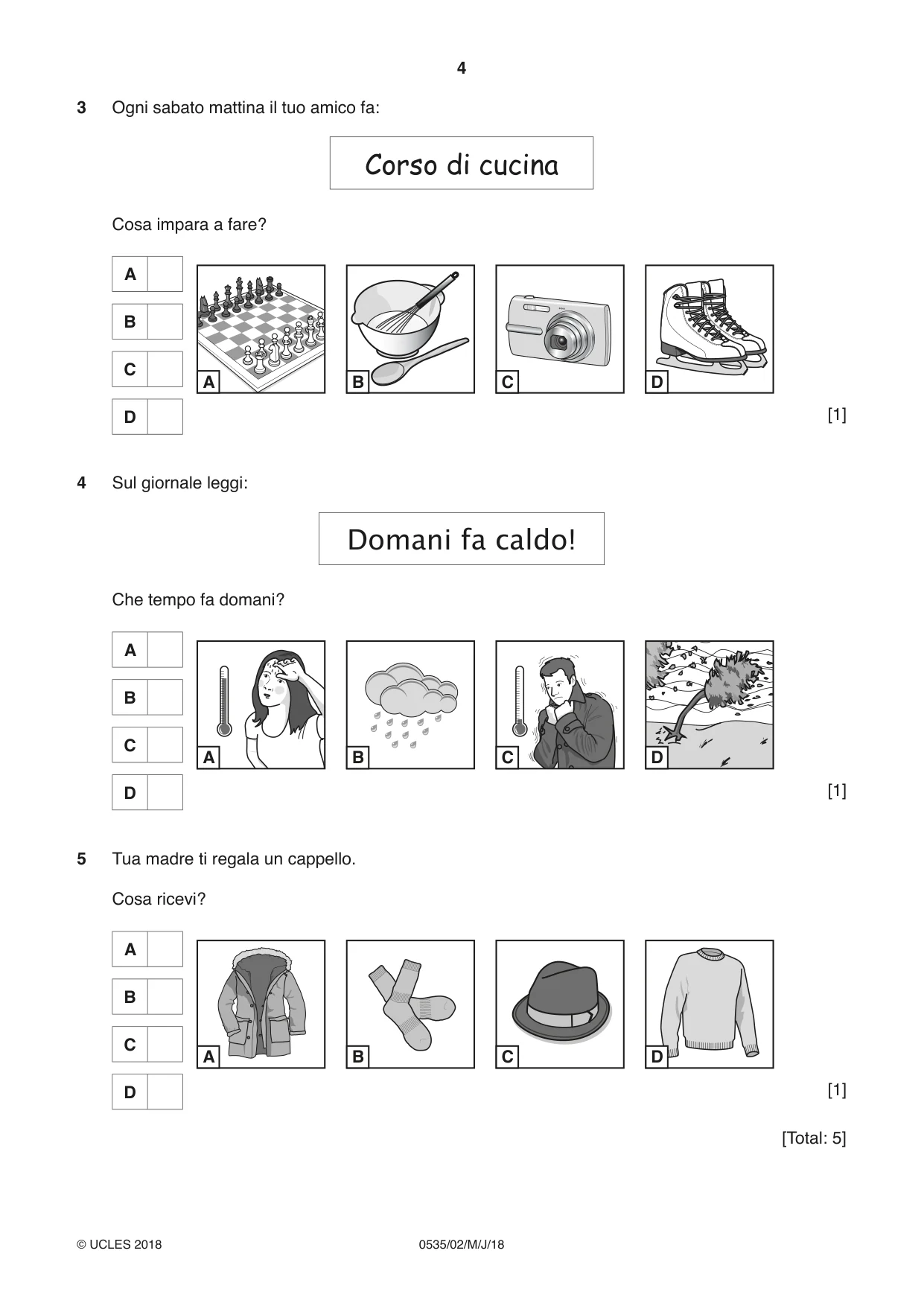 Cambridge IGCSE Italian - Foreign Language 0535 2018 May/June Paper 2 · Variant 0 question paper, page 4 of 16