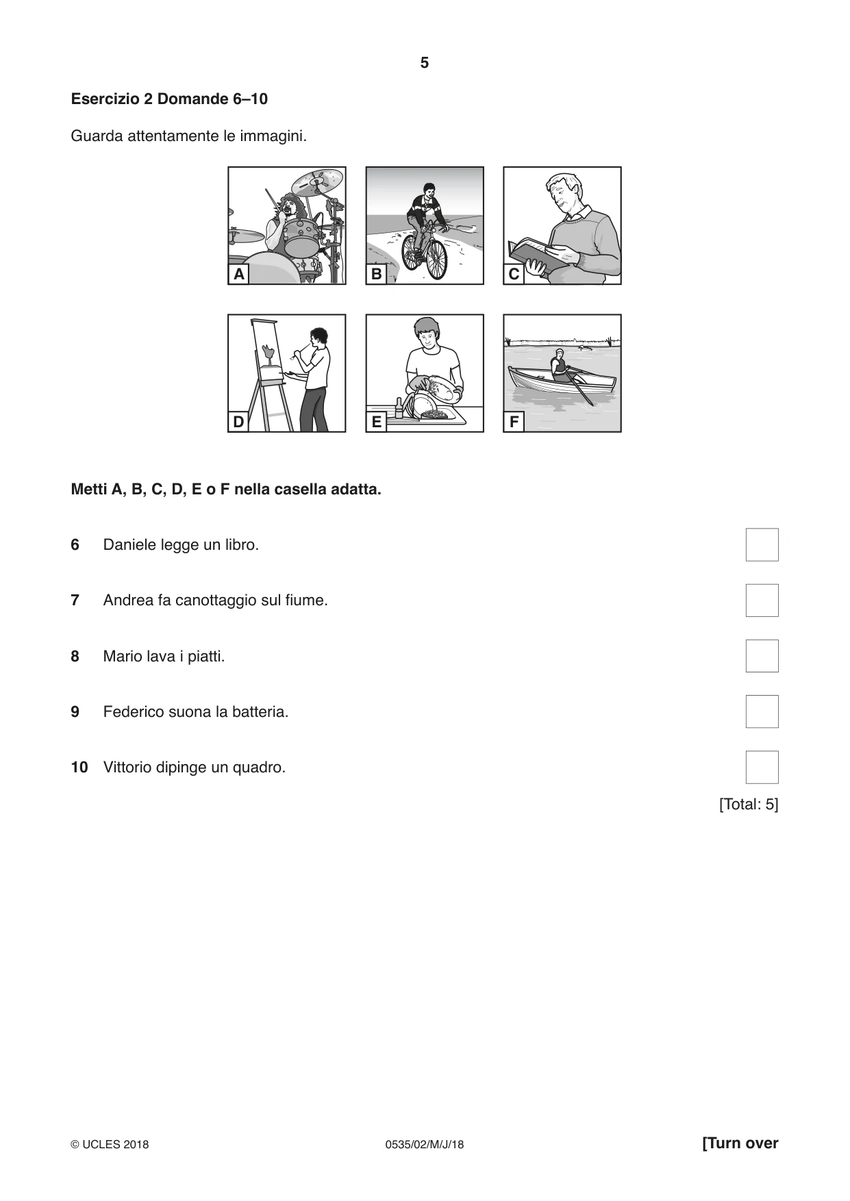 Cambridge IGCSE Italian - Foreign Language 0535 2018 May/June Paper 2 · Variant 0 question paper, page 5 of 16