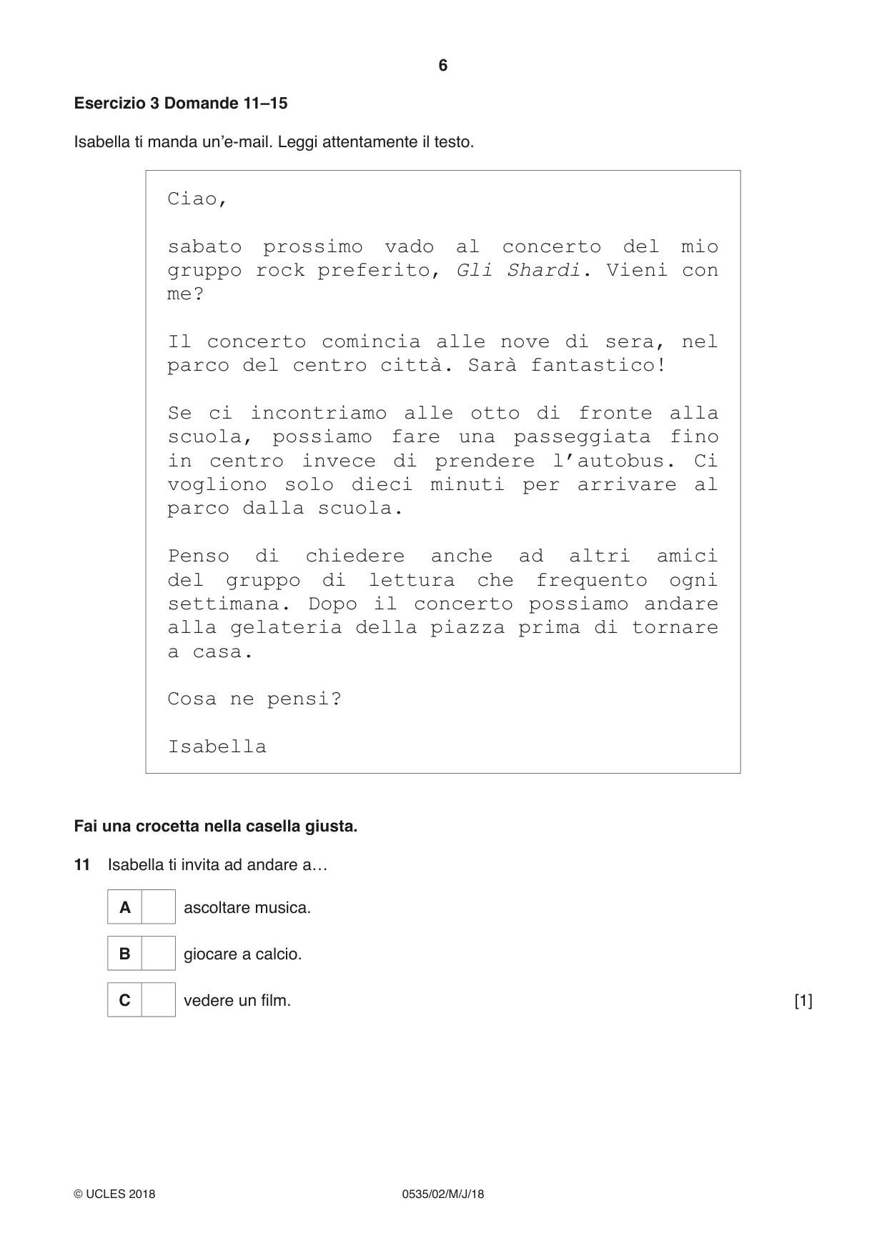 Cambridge IGCSE Italian - Foreign Language 0535 2018 May/June Paper 2 · Variant 0 question paper, page 6 of 16
