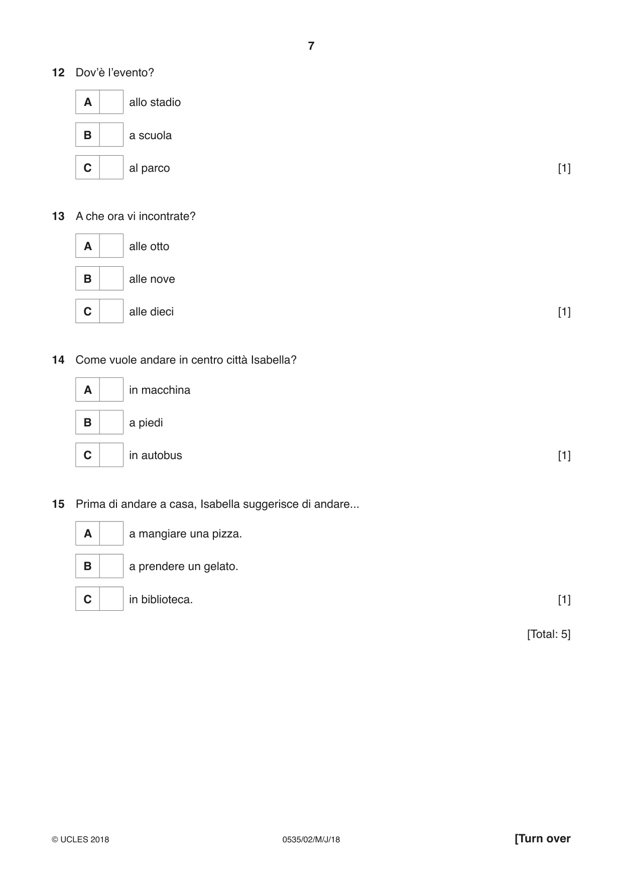 Cambridge IGCSE Italian - Foreign Language 0535 2018 May/June Paper 2 · Variant 0 question paper, page 7 of 16