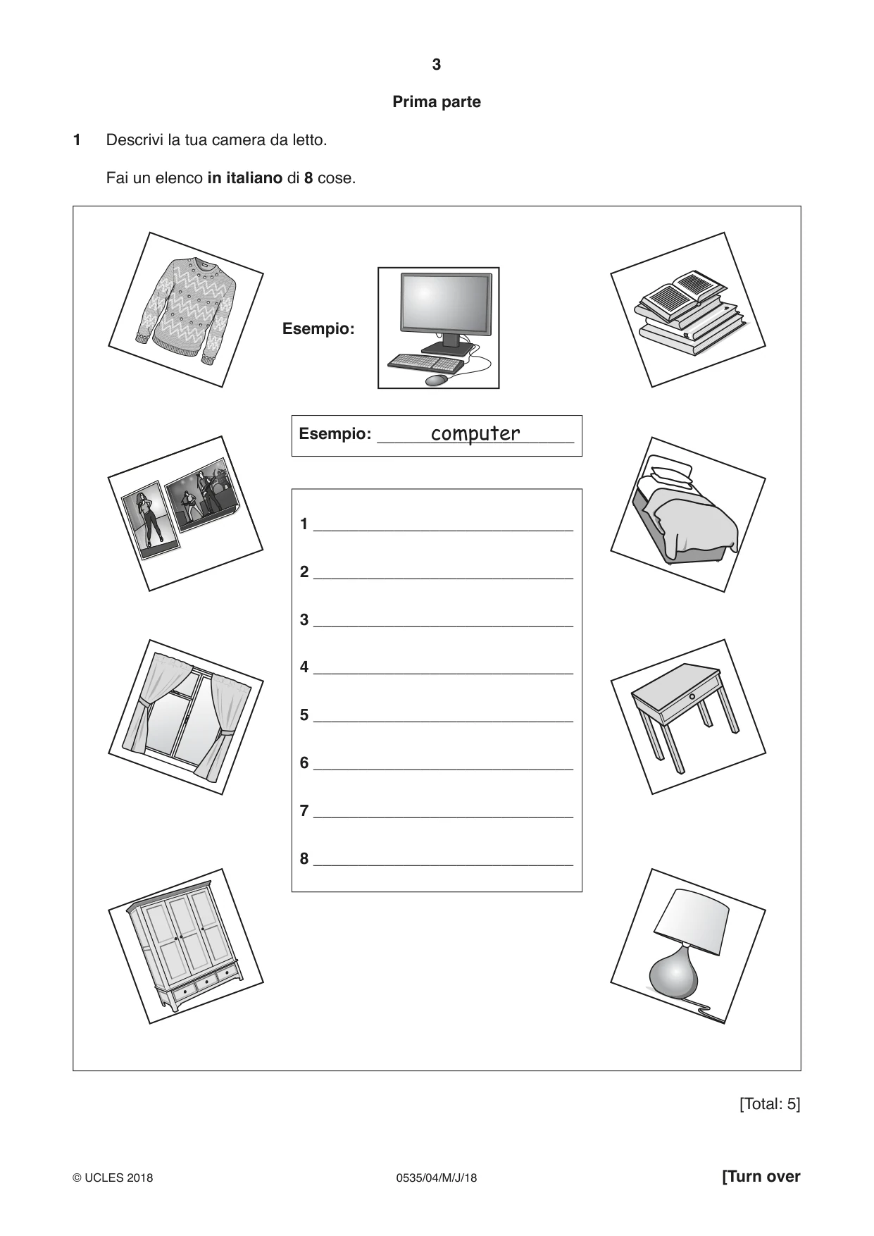 Cambridge IGCSE Italian - Foreign Language 0535 2018 May/June Paper 4 · Variant 0 question paper, page 3 of 8