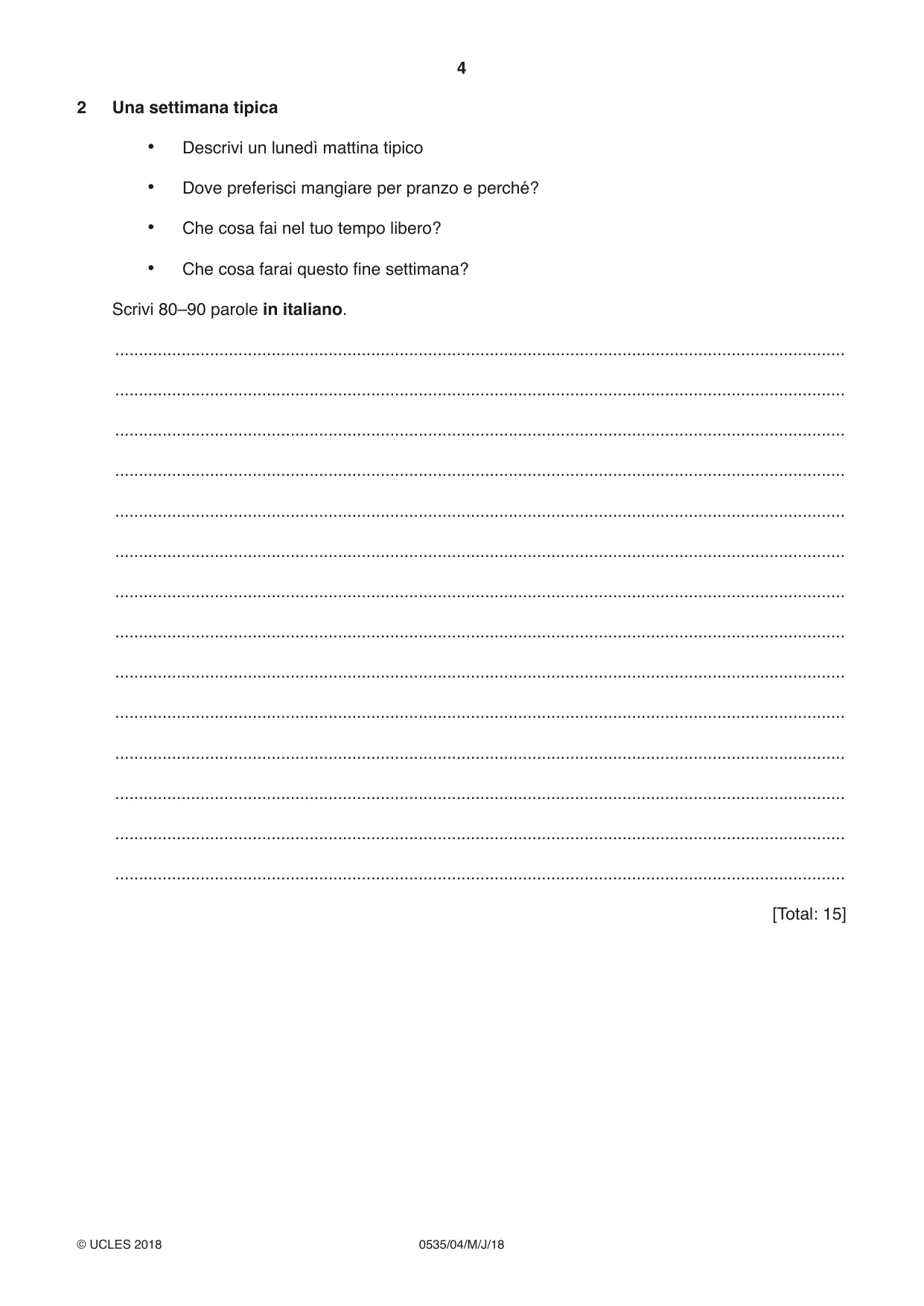 Cambridge IGCSE Italian - Foreign Language 0535 2018 May/June Paper 4 · Variant 0 question paper, page 4 of 8