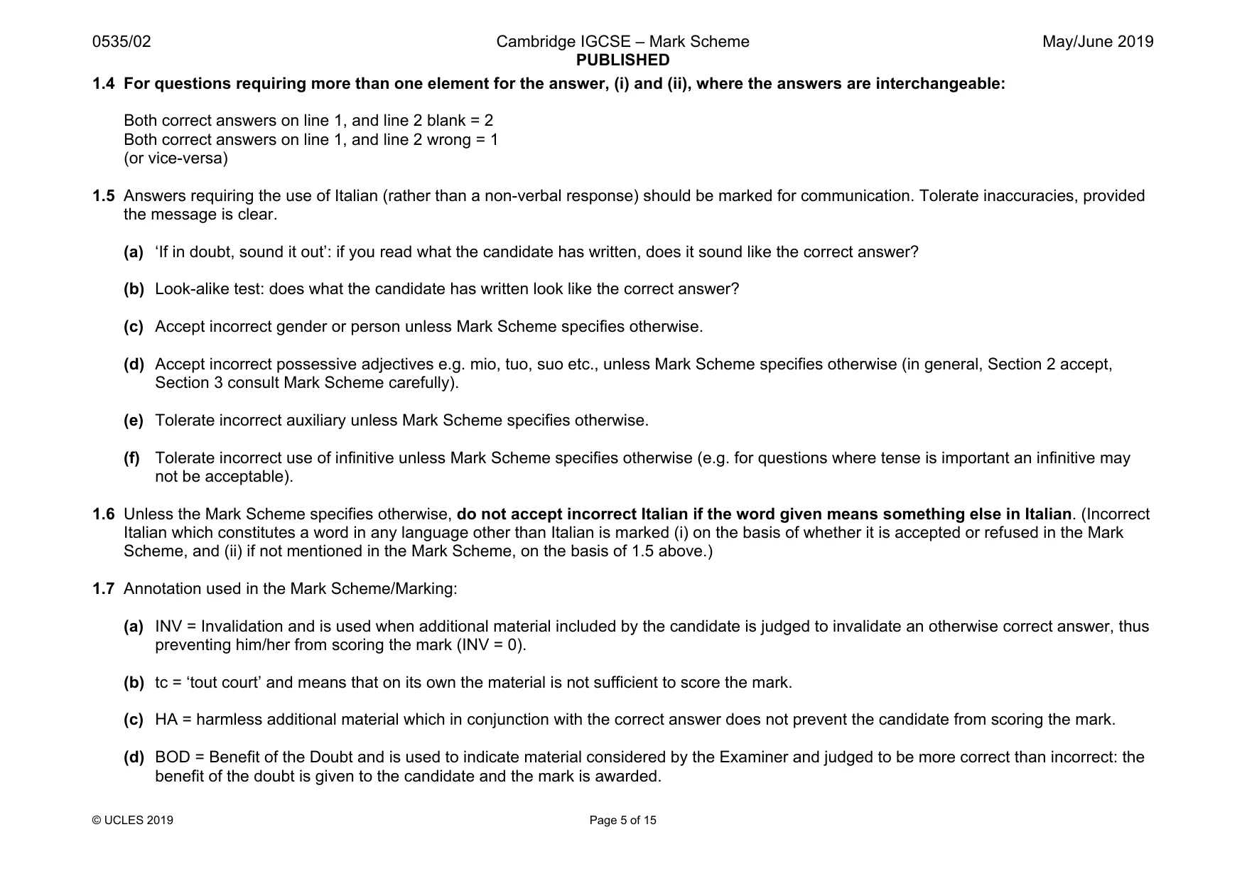 Mark scheme, page 5 of 15
