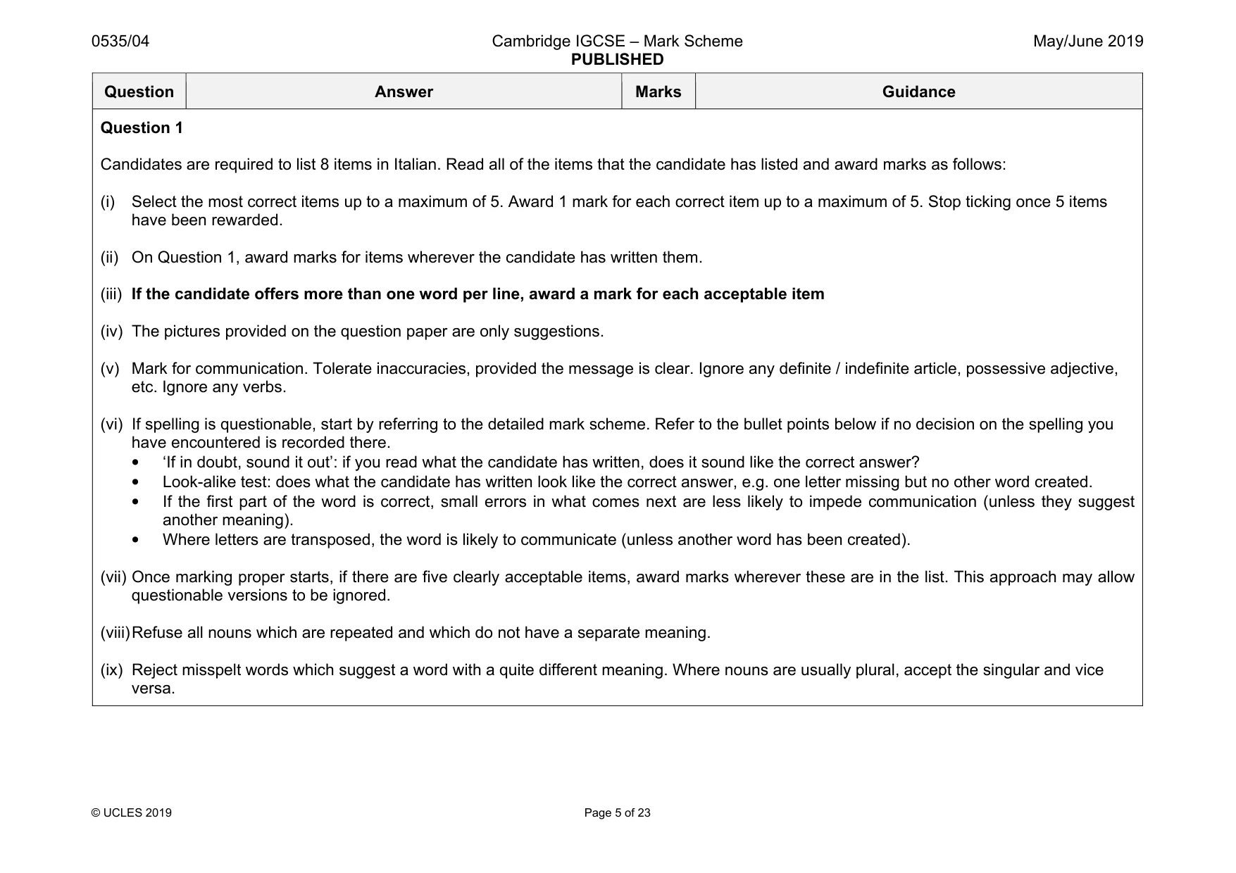 Mark scheme, page 5 of 23