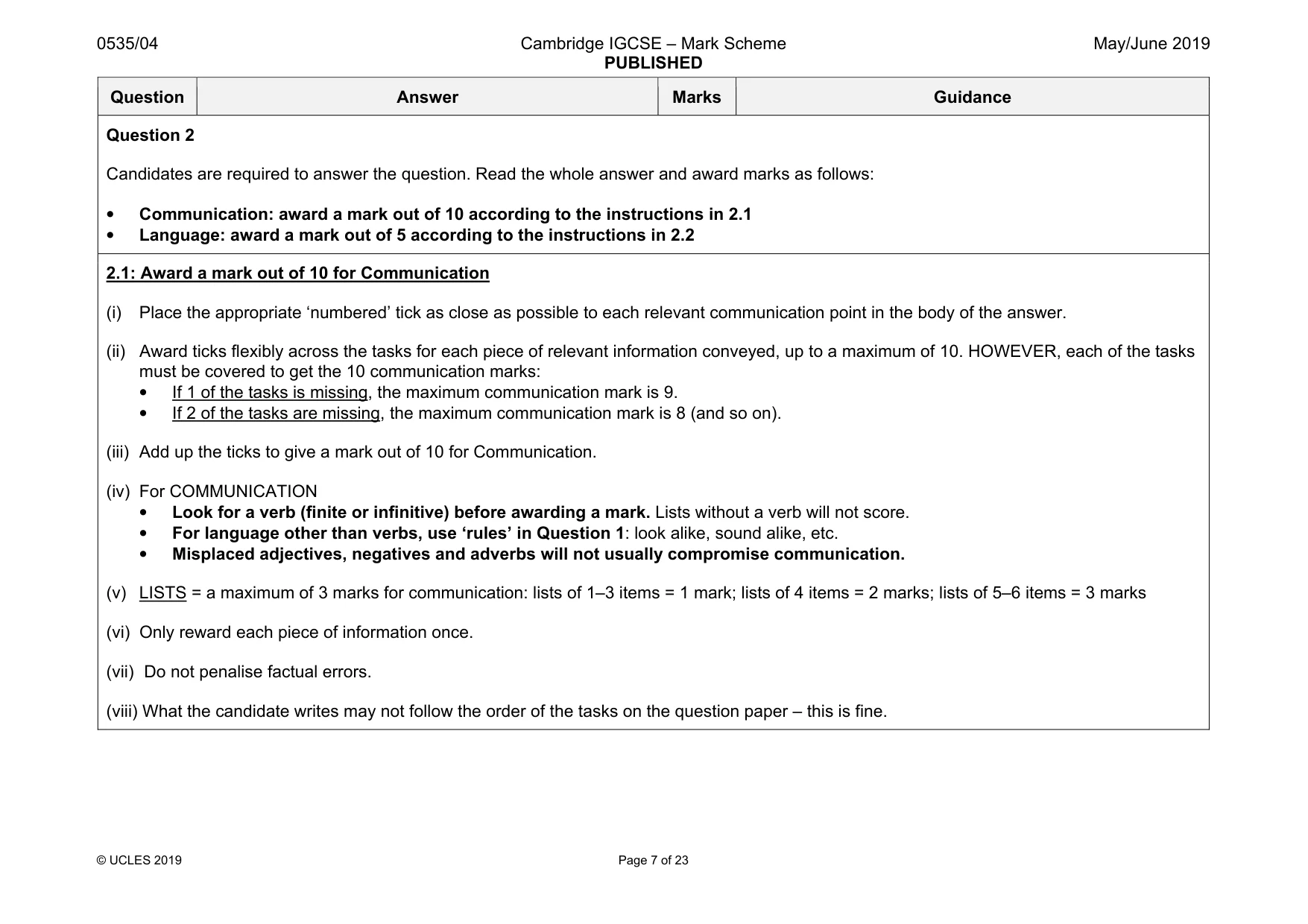 Mark scheme, page 7 of 23