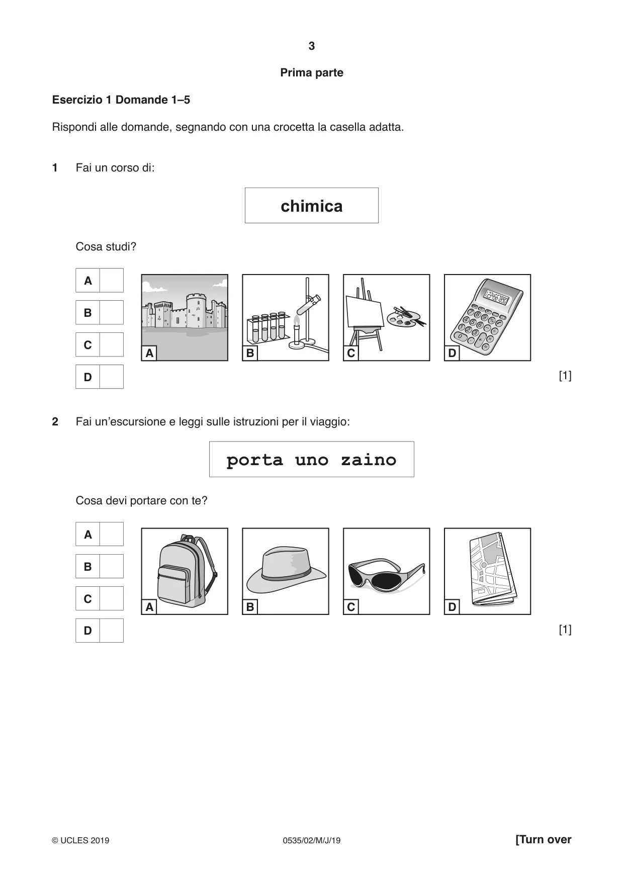 Cambridge IGCSE Italian - Foreign Language 0535 2019 May/June Paper 2 · Variant 1 question paper, page 3 of 16