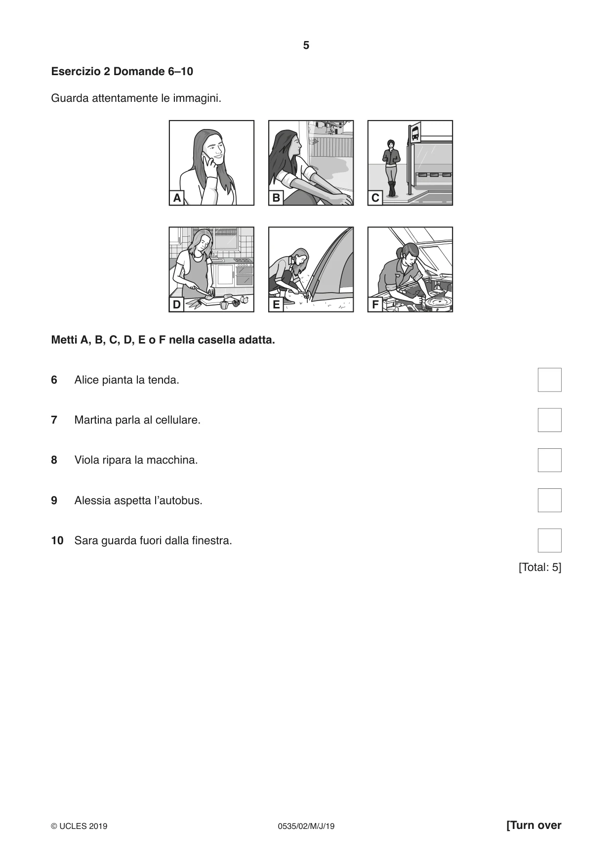 Cambridge IGCSE Italian - Foreign Language 0535 2019 May/June Paper 2 · Variant 1 question paper, page 5 of 16