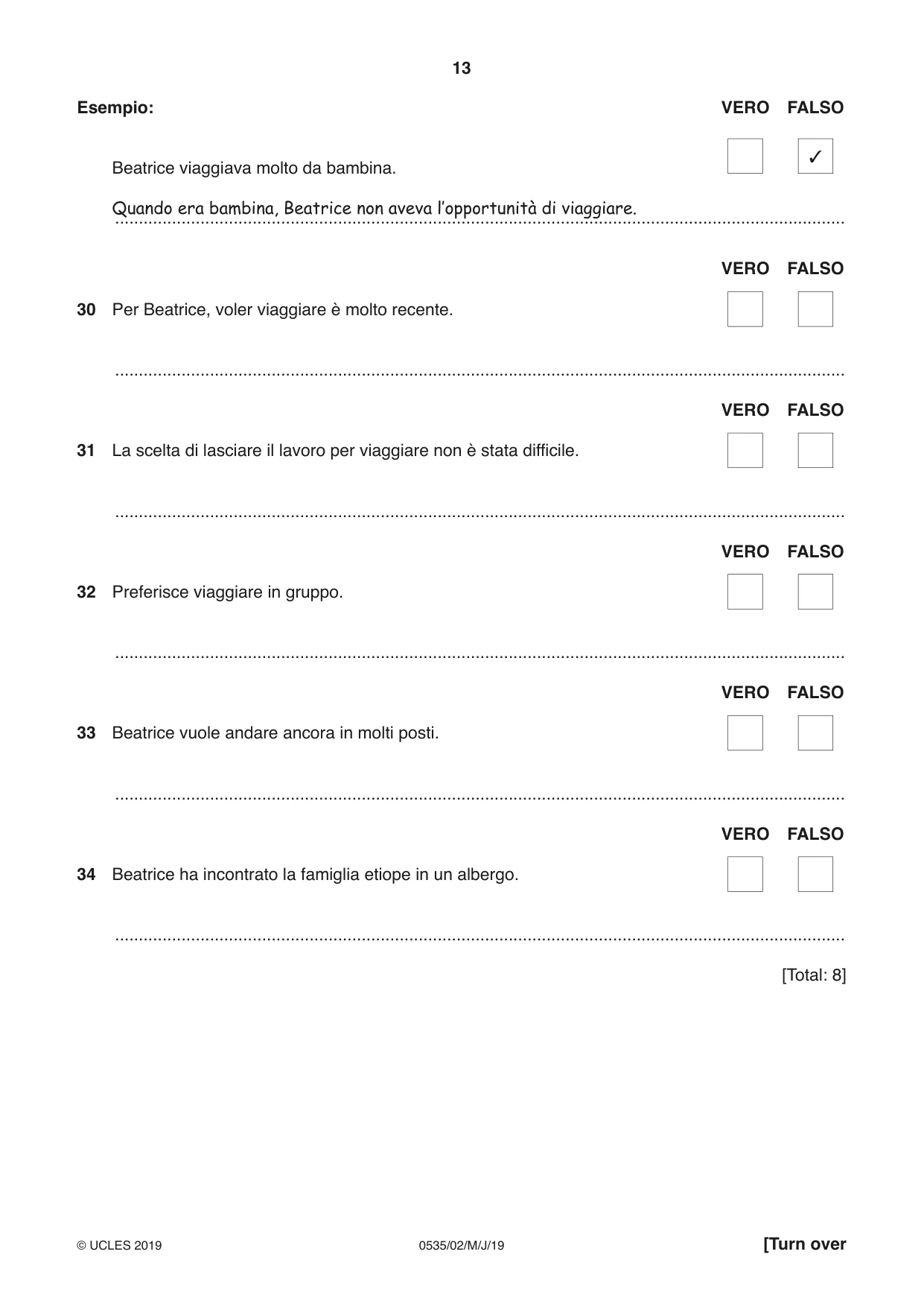 Cambridge IGCSE Italian - Foreign Language 0535 2019 May/June Paper 2 · Variant 1 question paper, page 13 of 16