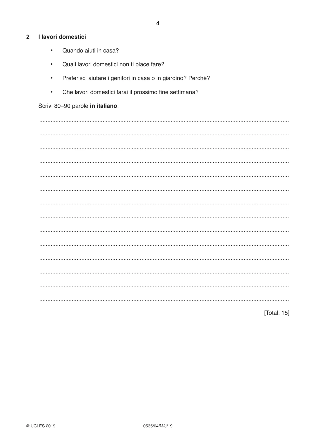 Cambridge IGCSE Italian - Foreign Language 0535 2019 May/June Paper 4 · Variant 1 question paper, page 4 of 8