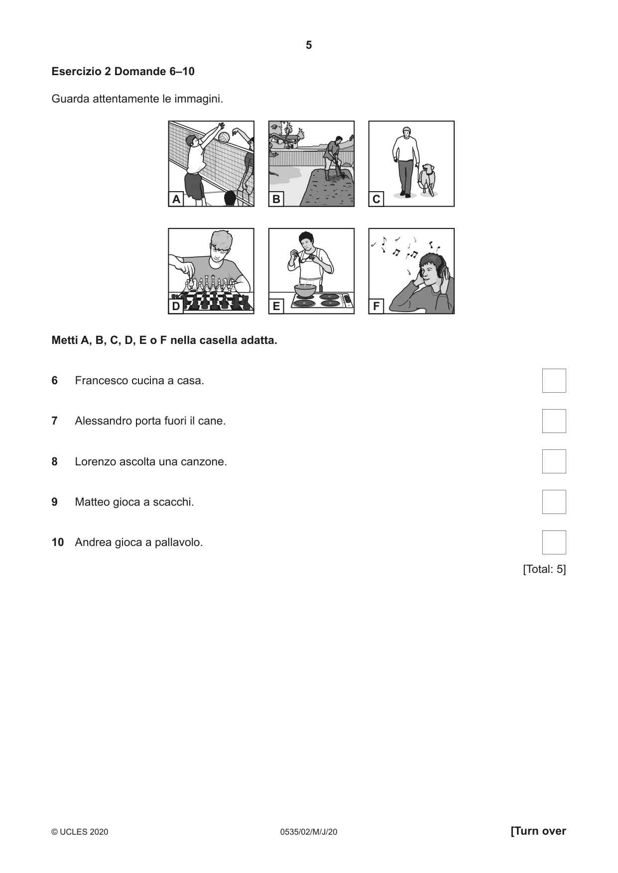 Cambridge IGCSE Italian - Foreign Language 0535 2020 May/June Paper 2 · Variant 0 question paper, page 5 of 16