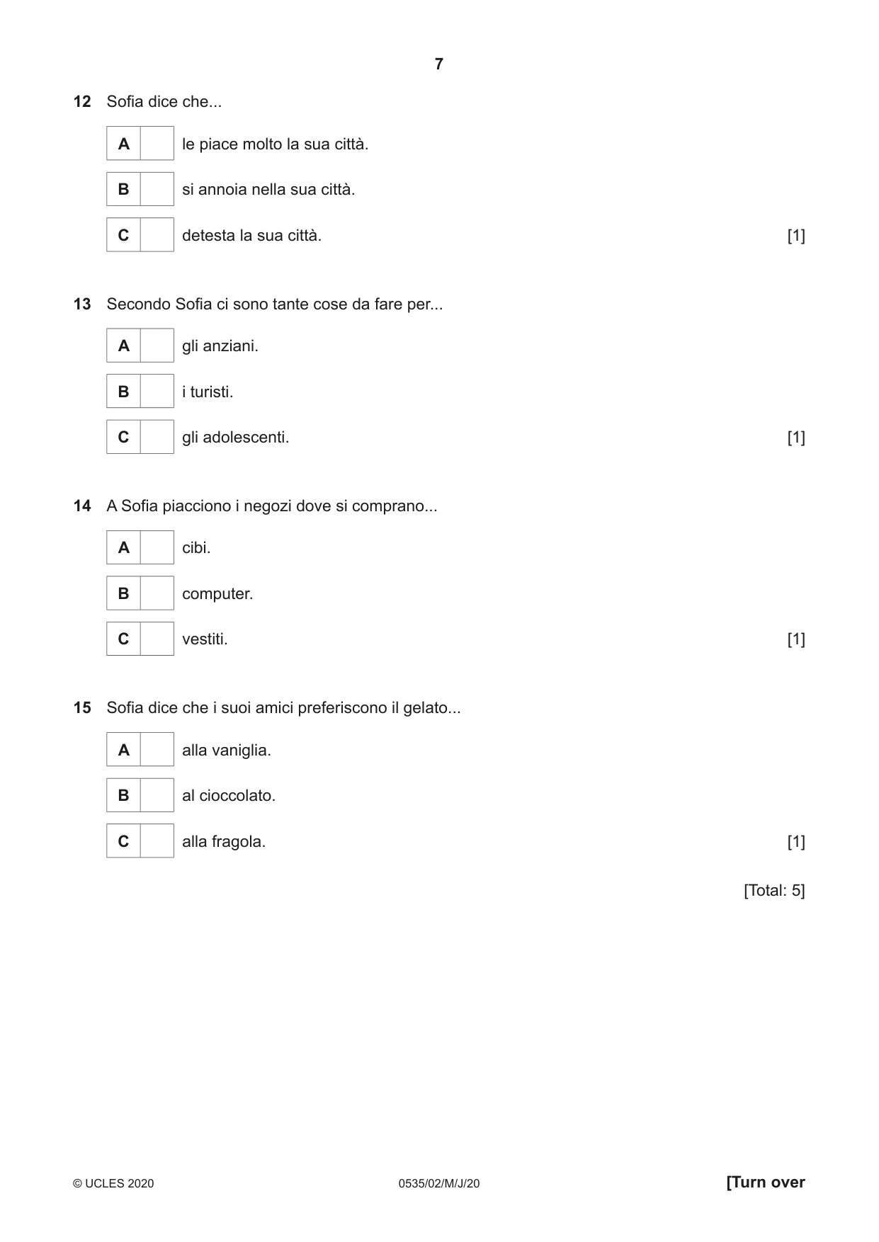 Cambridge IGCSE Italian - Foreign Language 0535 2020 May/June Paper 2 · Variant 0 question paper, page 7 of 16