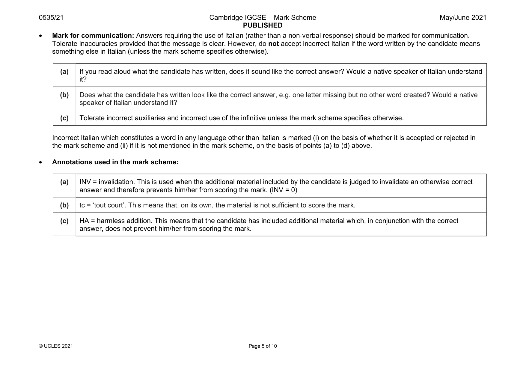 Mark scheme, page 5 of 10