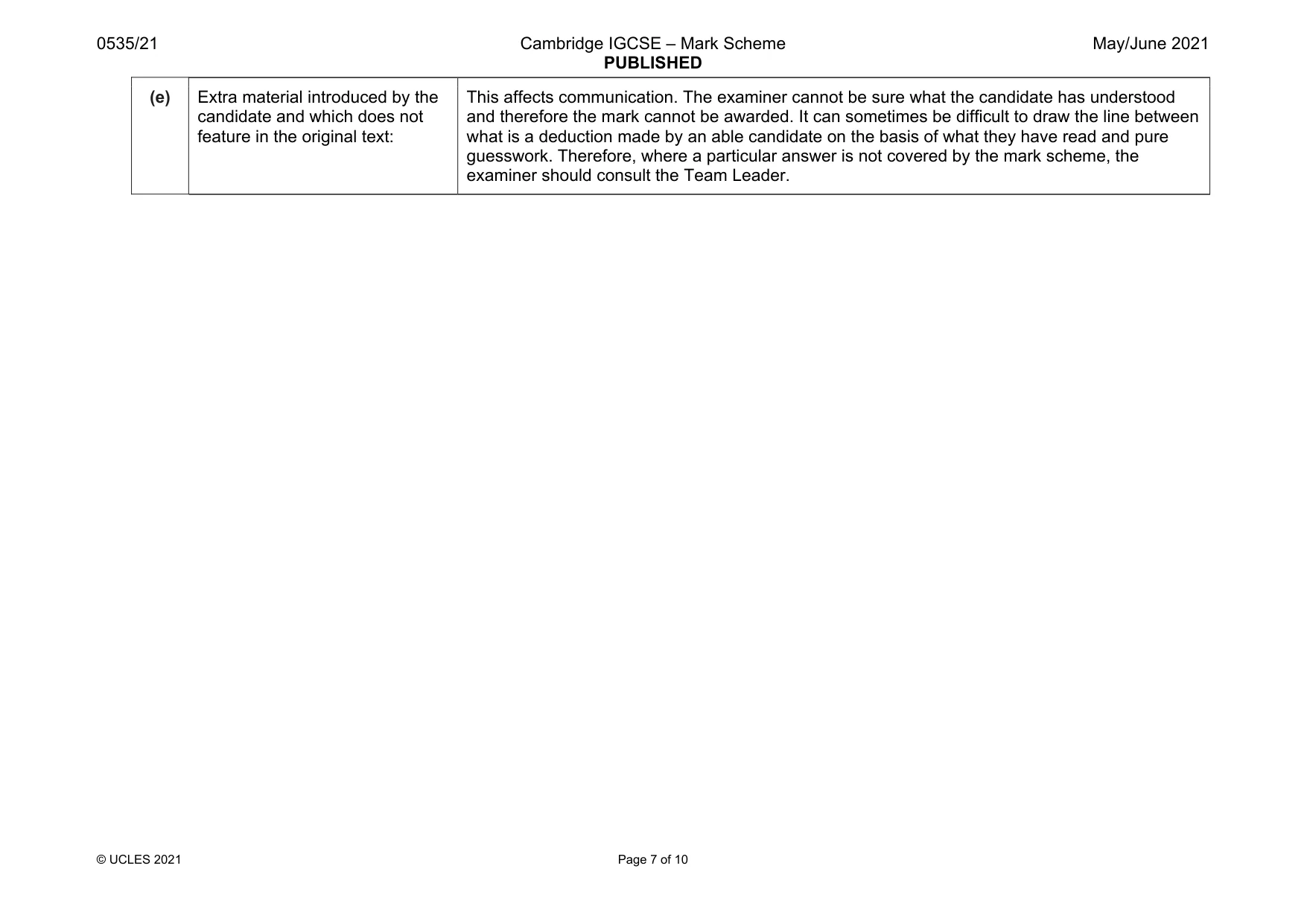 Mark scheme, page 7 of 10