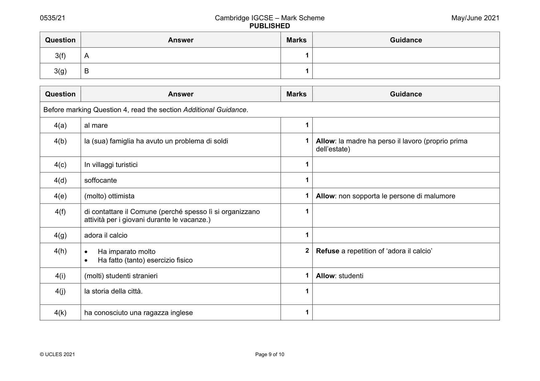 Mark scheme, page 9 of 10