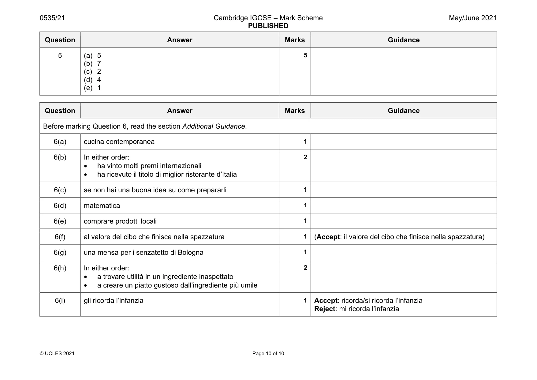 Mark scheme, page 10 of 10