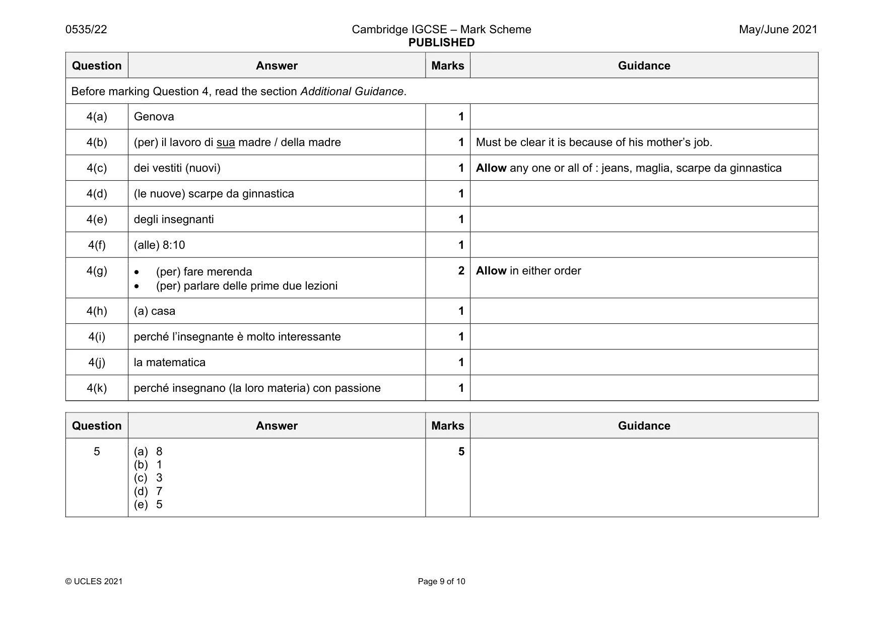 Mark scheme, page 9 of 10