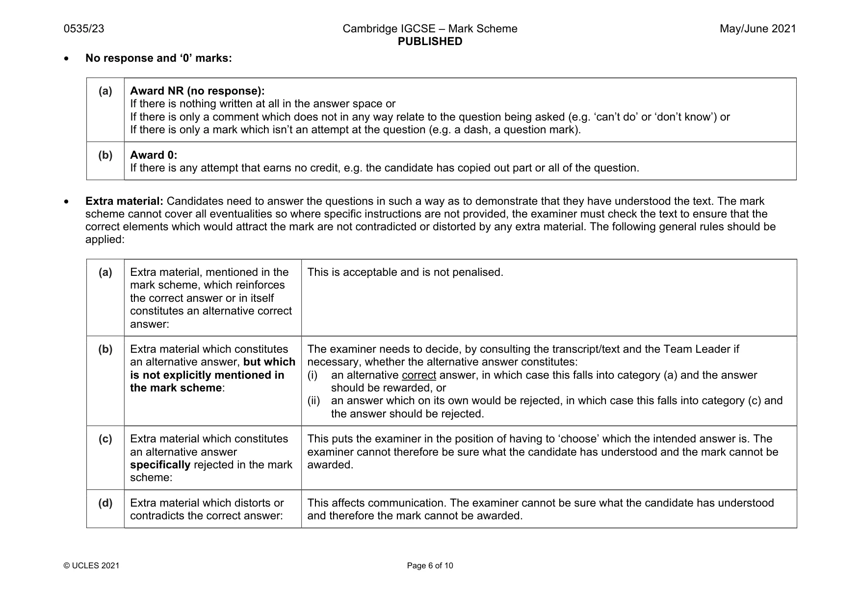 Mark scheme, page 6 of 10