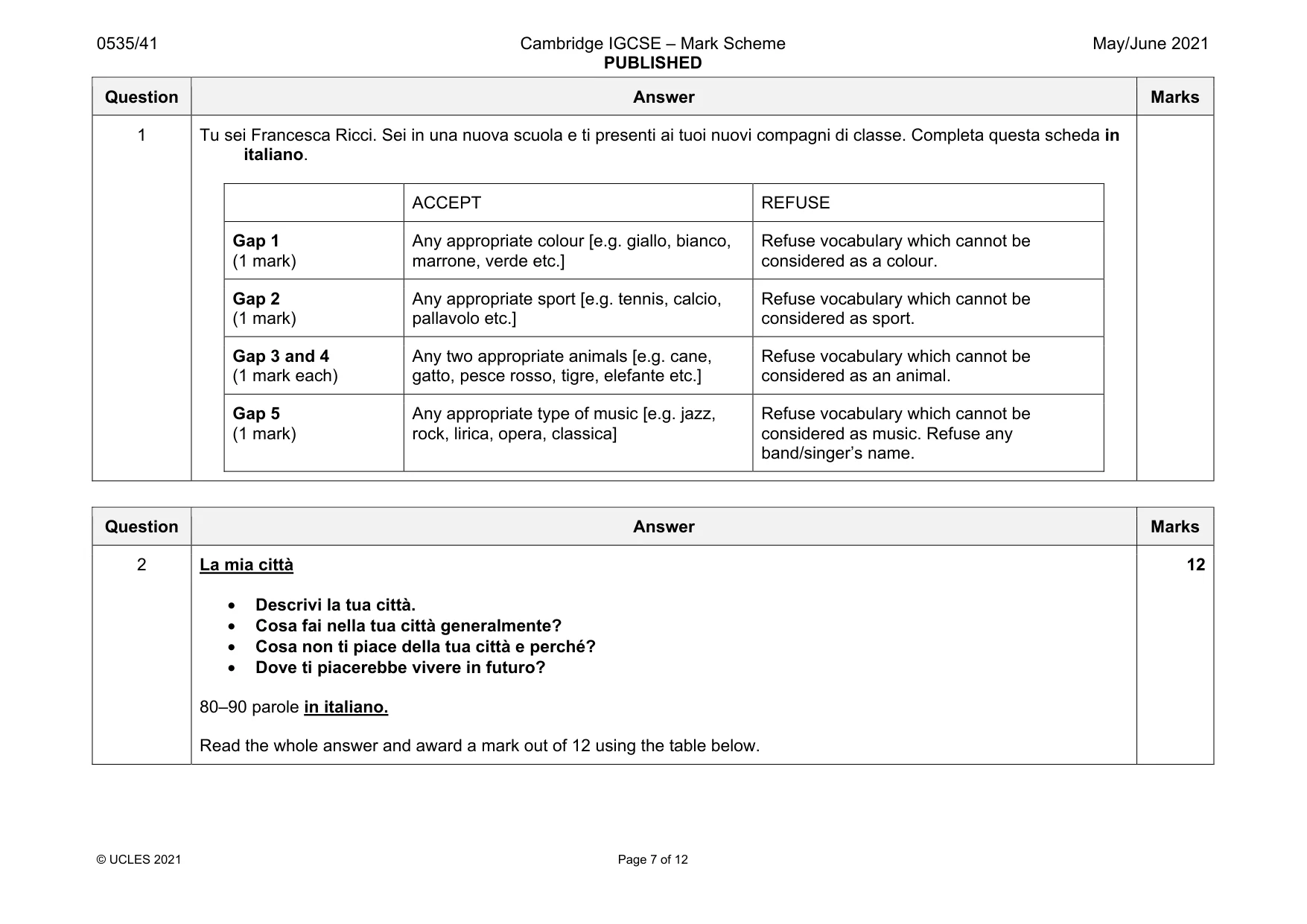 Mark scheme, page 7 of 12