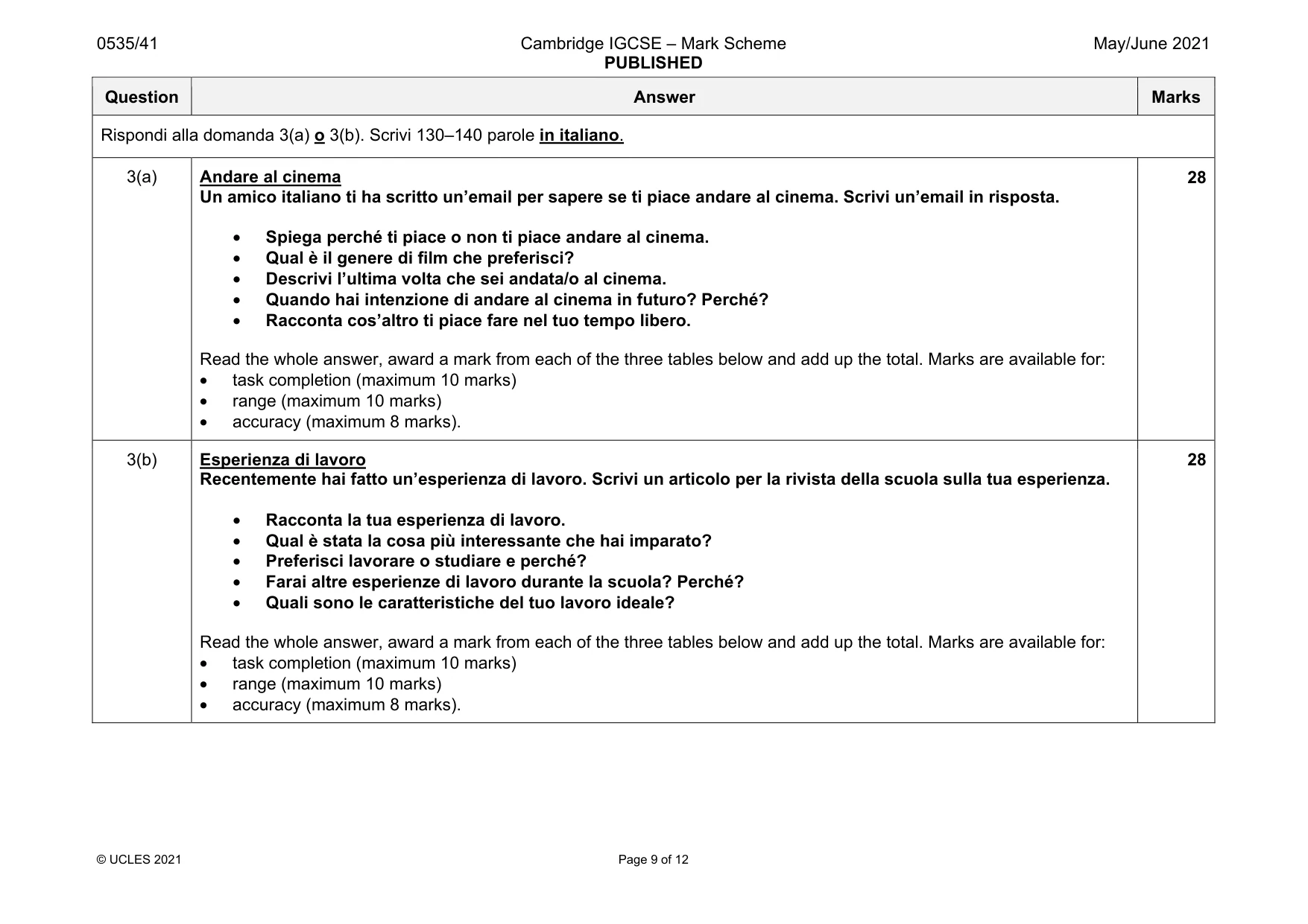 Mark scheme, page 9 of 12