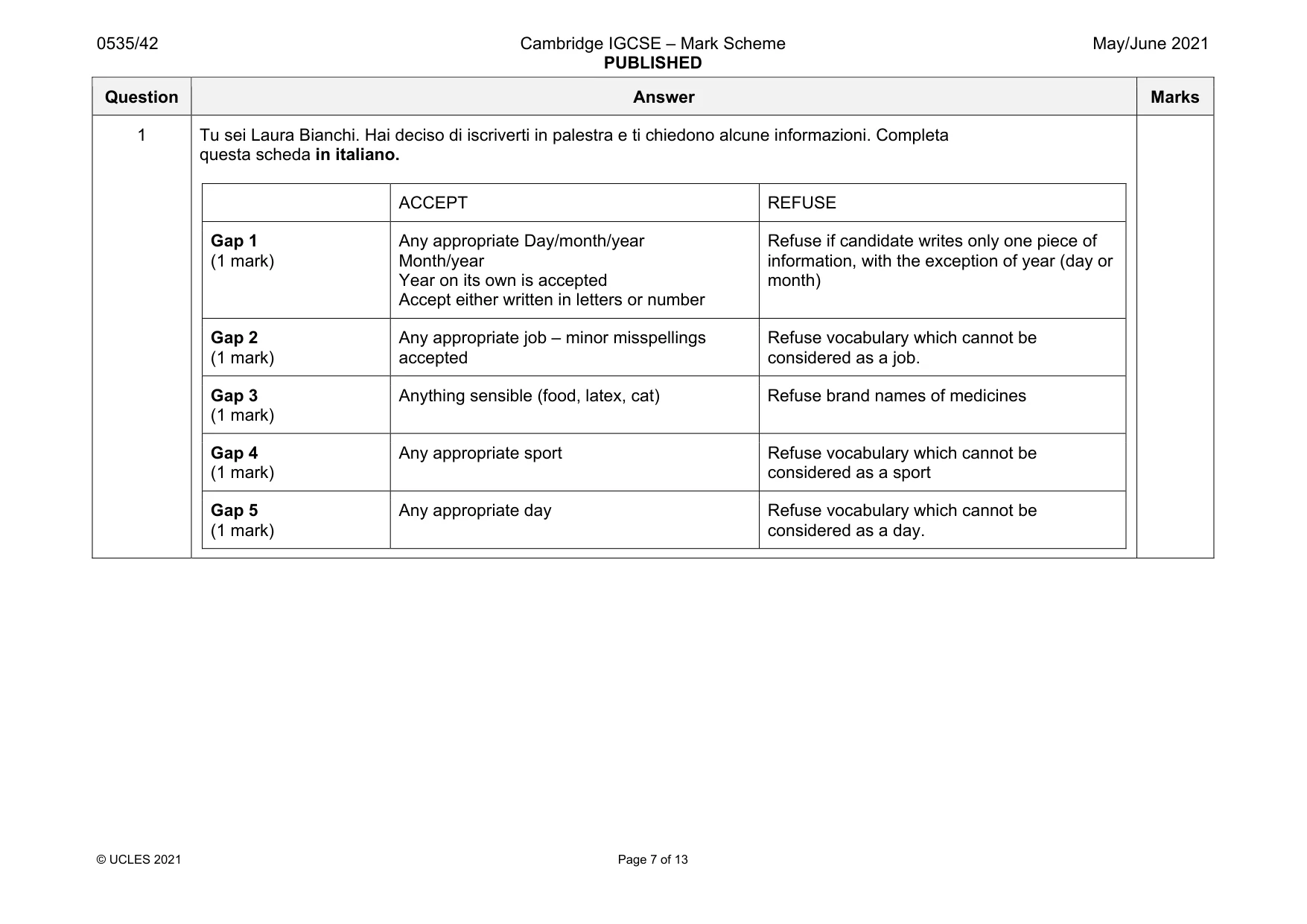 Mark scheme, page 7 of 13