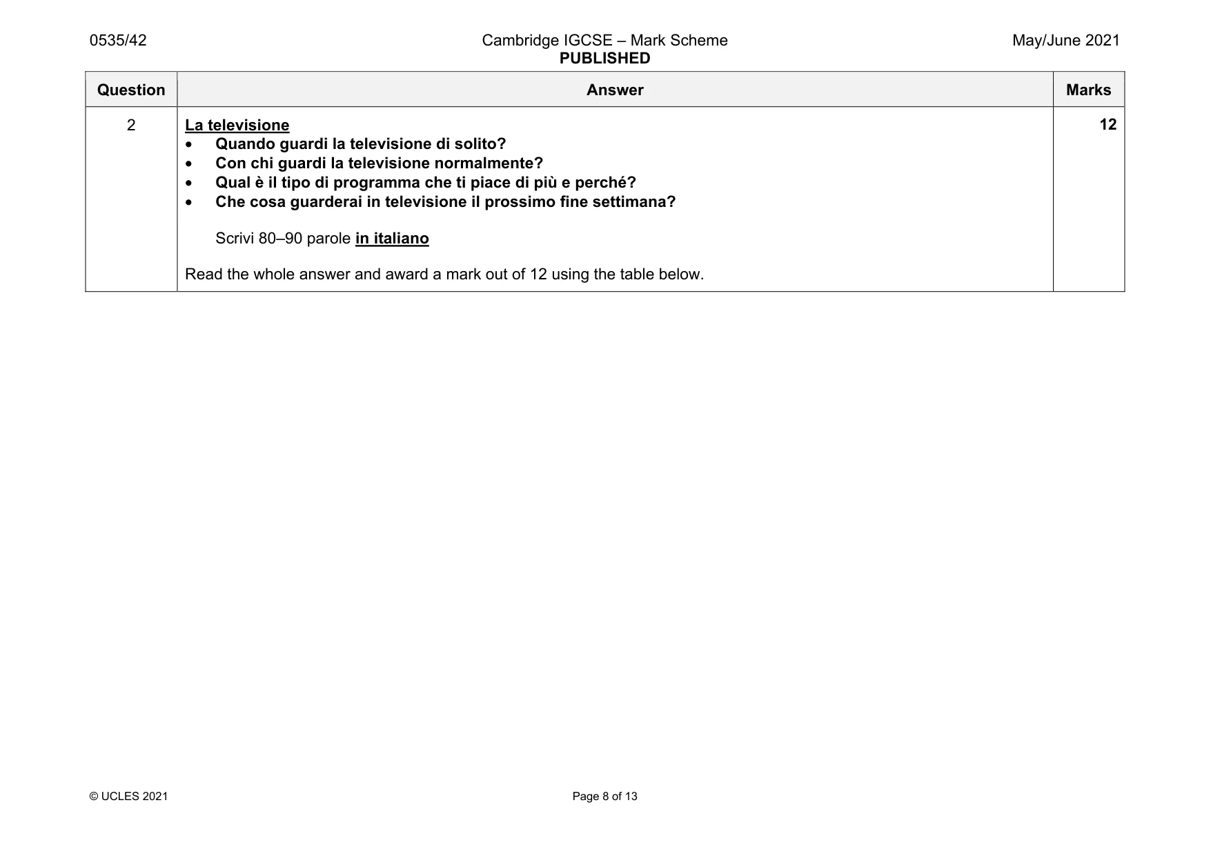 Mark scheme, page 8 of 13