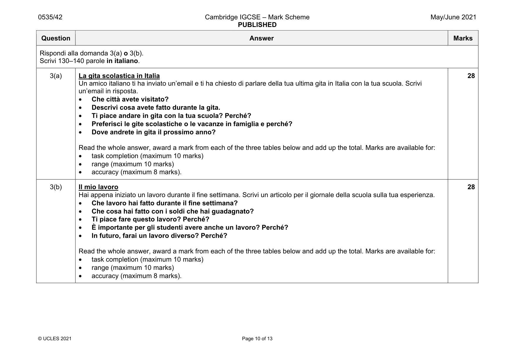 Mark scheme, page 10 of 13