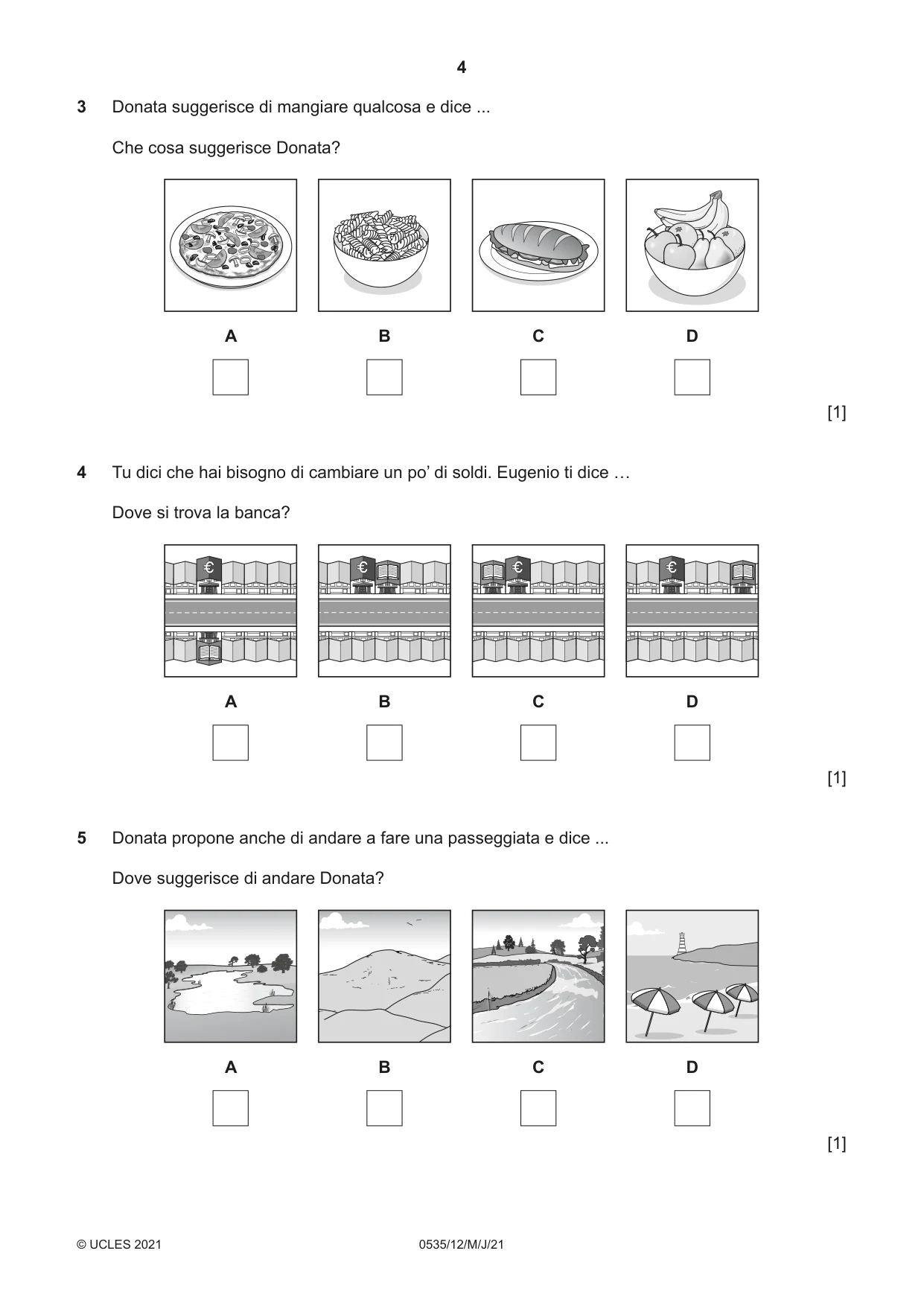 Cambridge IGCSE Italian - Foreign Language 0535 2021 May/June Paper 1 · Variant 2 question paper, page 4 of 16