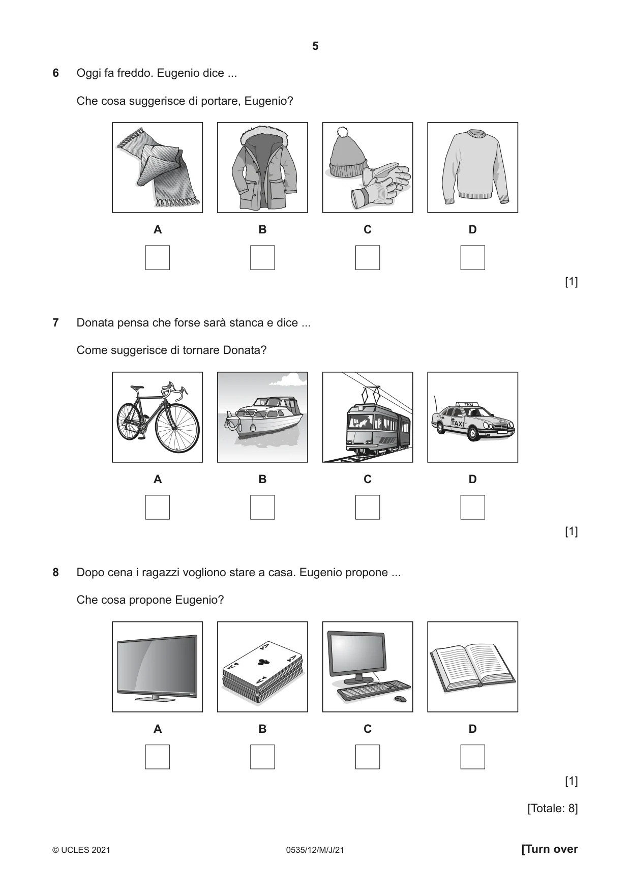 Cambridge IGCSE Italian - Foreign Language 0535 2021 May/June Paper 1 · Variant 2 question paper, page 5 of 16