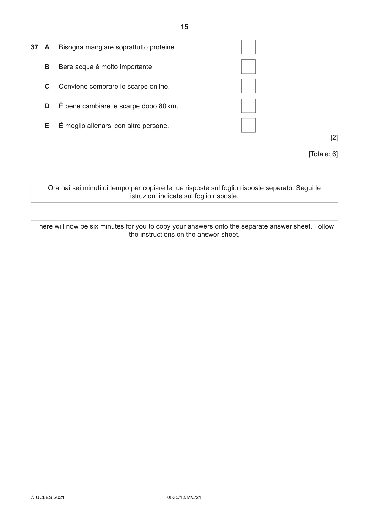 Cambridge IGCSE Italian - Foreign Language 0535 2021 May/June Paper 1 · Variant 2 question paper, page 15 of 16