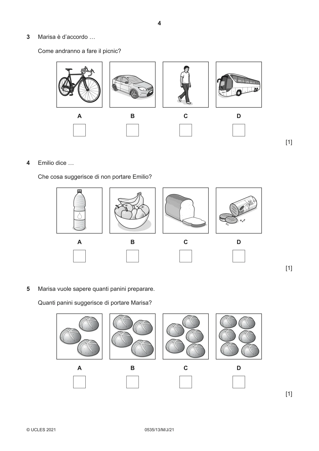 Cambridge IGCSE Italian - Foreign Language 0535 2021 May/June Paper 1 · Variant 3 question paper, page 4 of 16