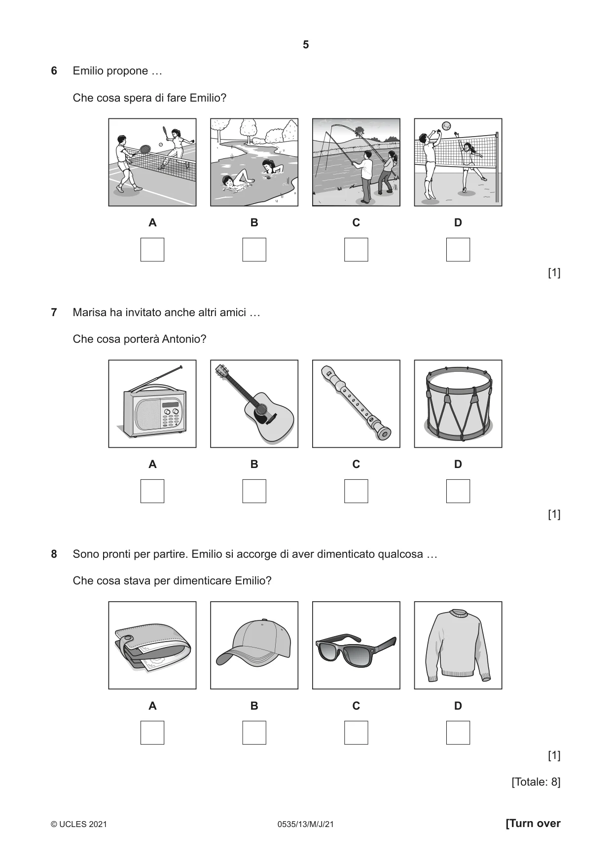 Cambridge IGCSE Italian - Foreign Language 0535 2021 May/June Paper 1 · Variant 3 question paper, page 5 of 16